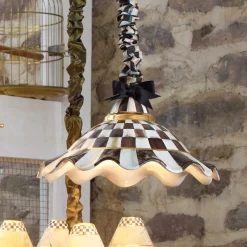 MacKenzie-Childs Courtly Check Ceramic Fluted Hanging Lamp| Lighting