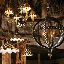 MacKenzie-Childs Courtly Check Ceramic Fluted Hanging Lamp| Lighting