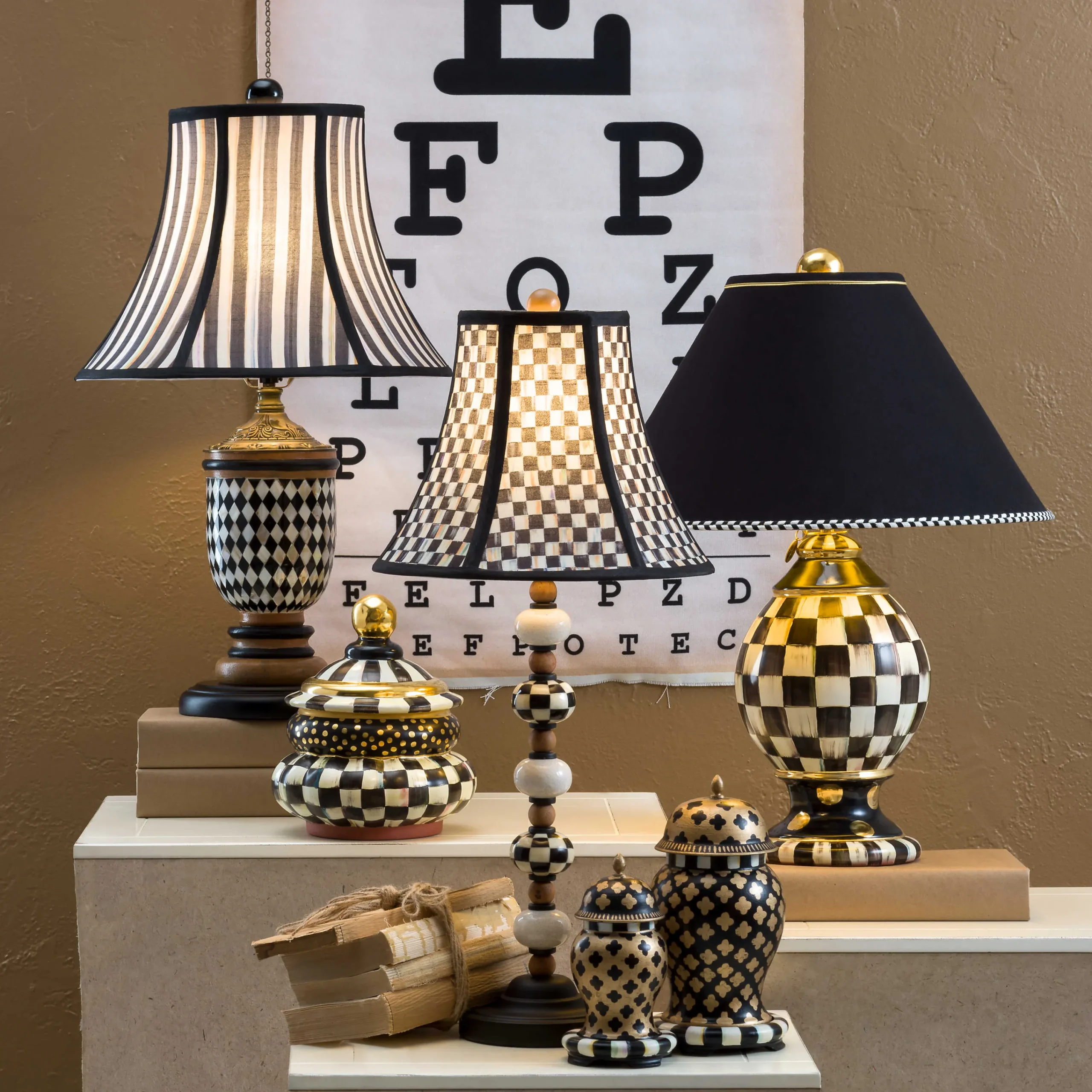 MacKenzie-Childs Courtly Check Ceramic Globe Lamp| Room Accents|Lighting