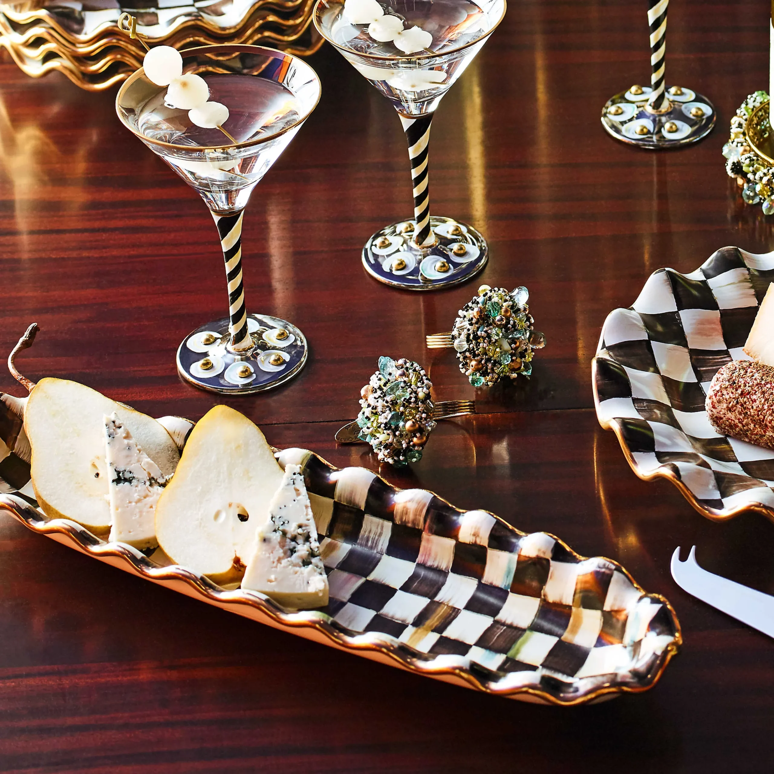 MacKenzie-Childs Courtly Check Ceramic Hors d'Oeuvre Tray| Serveware