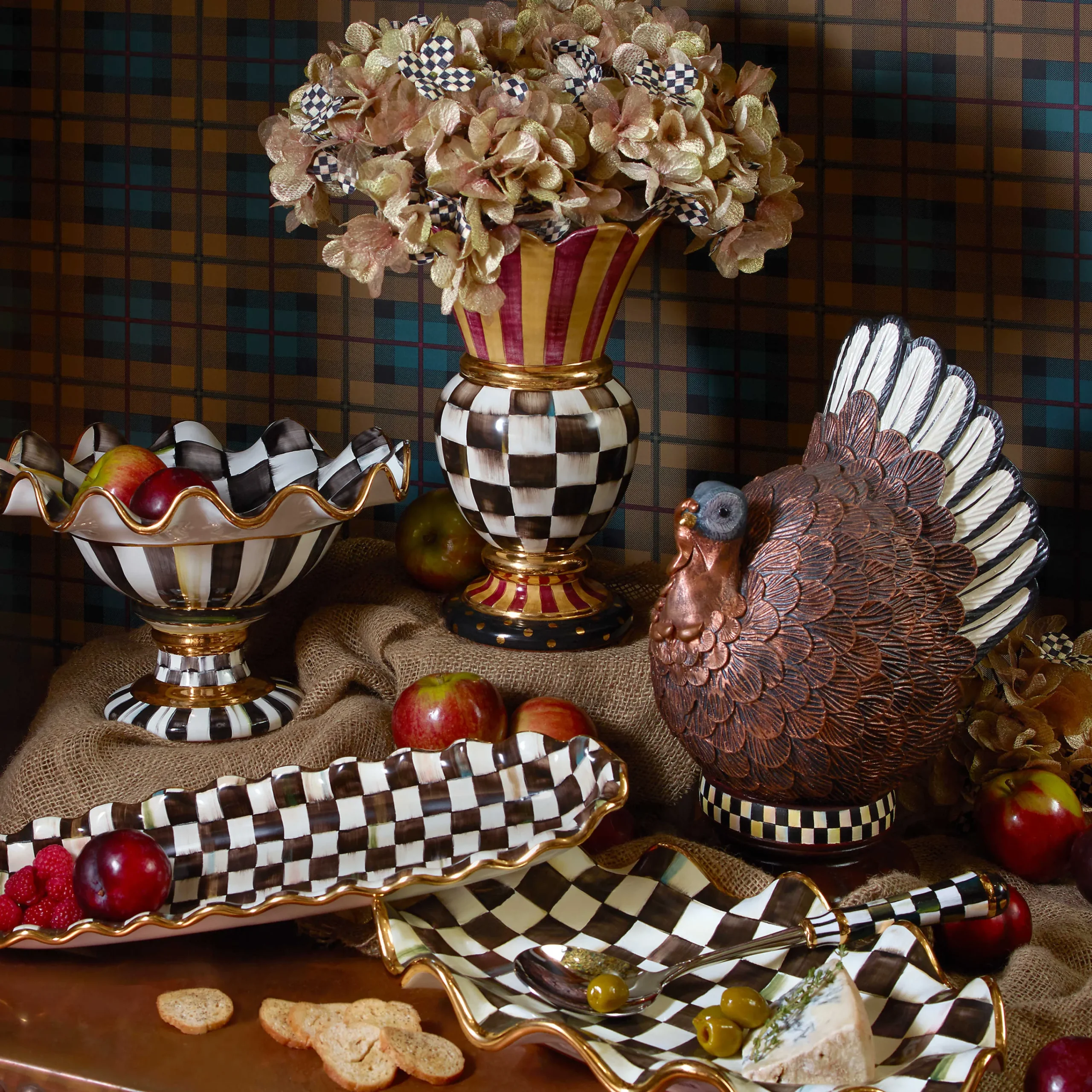 MacKenzie-Childs Courtly Check Ceramic Hors d'Oeuvre Tray| Serveware