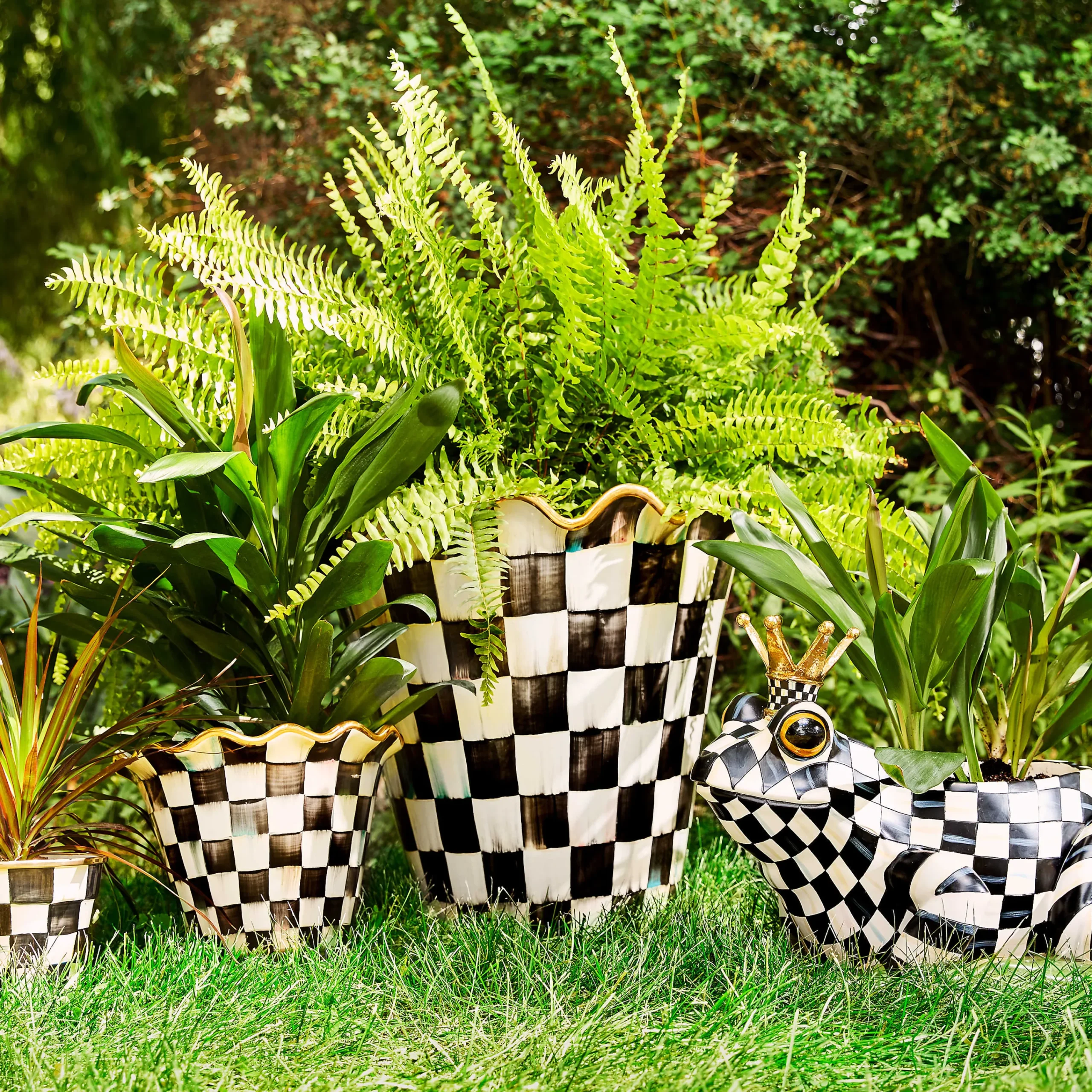 MacKenzie-Childs Courtly Check Ceramic Jumbo Garden Pot| Outdoor