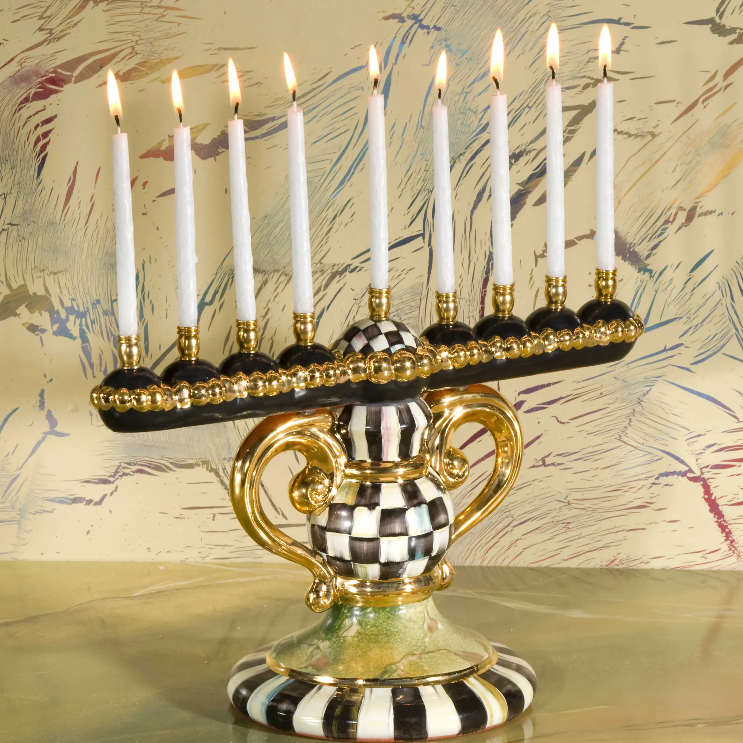MacKenzie-Childs Courtly Check Ceramic Menorah| Holiday
