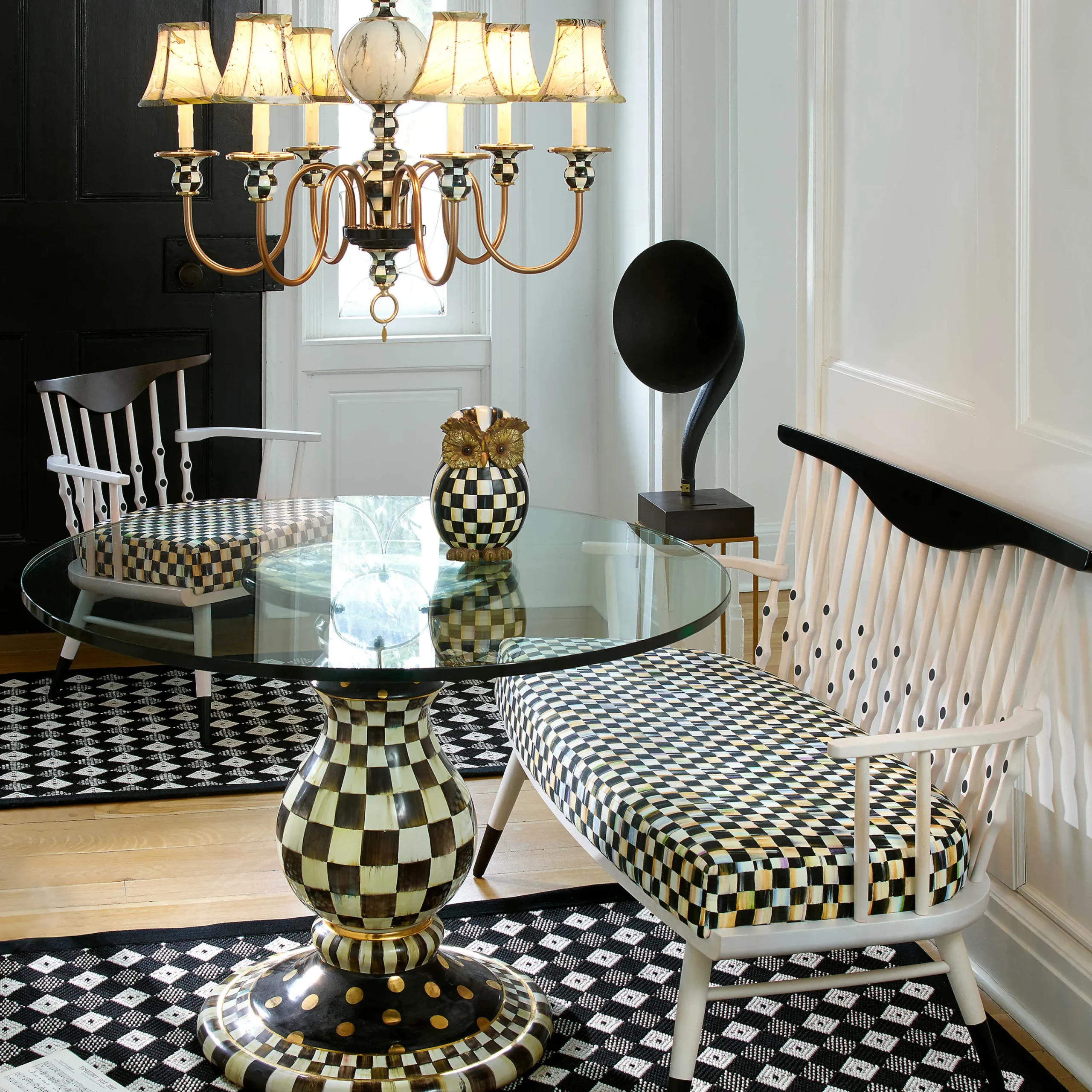MacKenzie-Childs Courtly Check Ceramic Pedestal Table Base| Dining Room & Kitchen