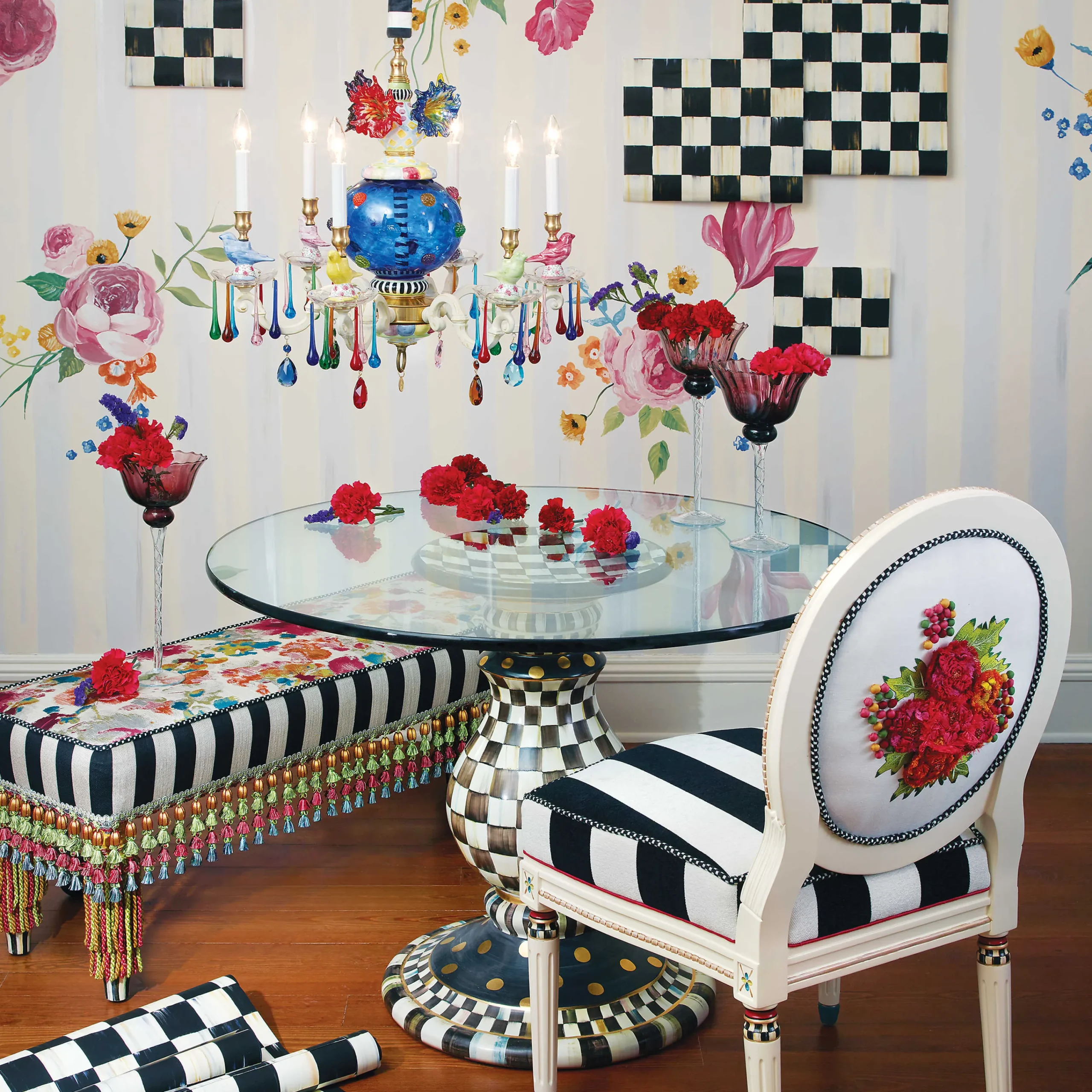 MacKenzie-Childs Courtly Check Ceramic Pedestal Table Base| Dining Room & Kitchen