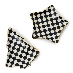 MacKenzie-Childs Courtly Check Ceramic Star  Tree Trinket Trays, Set of 2| Holiday|Decor Sets