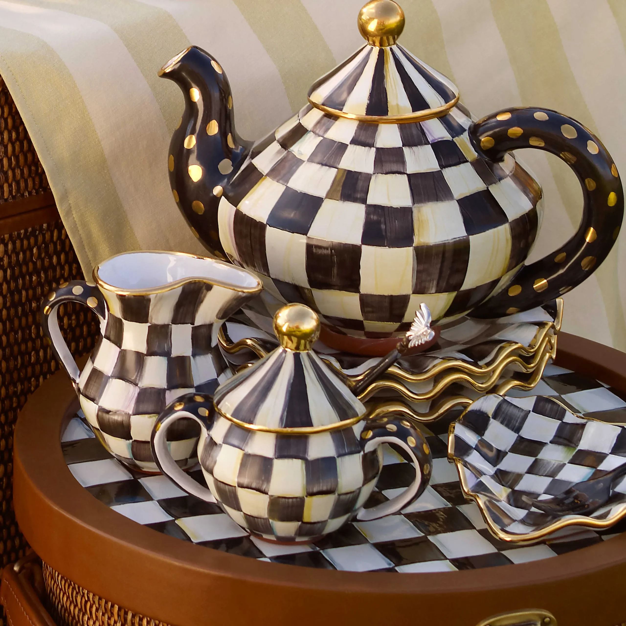 MacKenzie-Childs Courtly Check Ceramic Teapot| Serveware|Tea Kettles