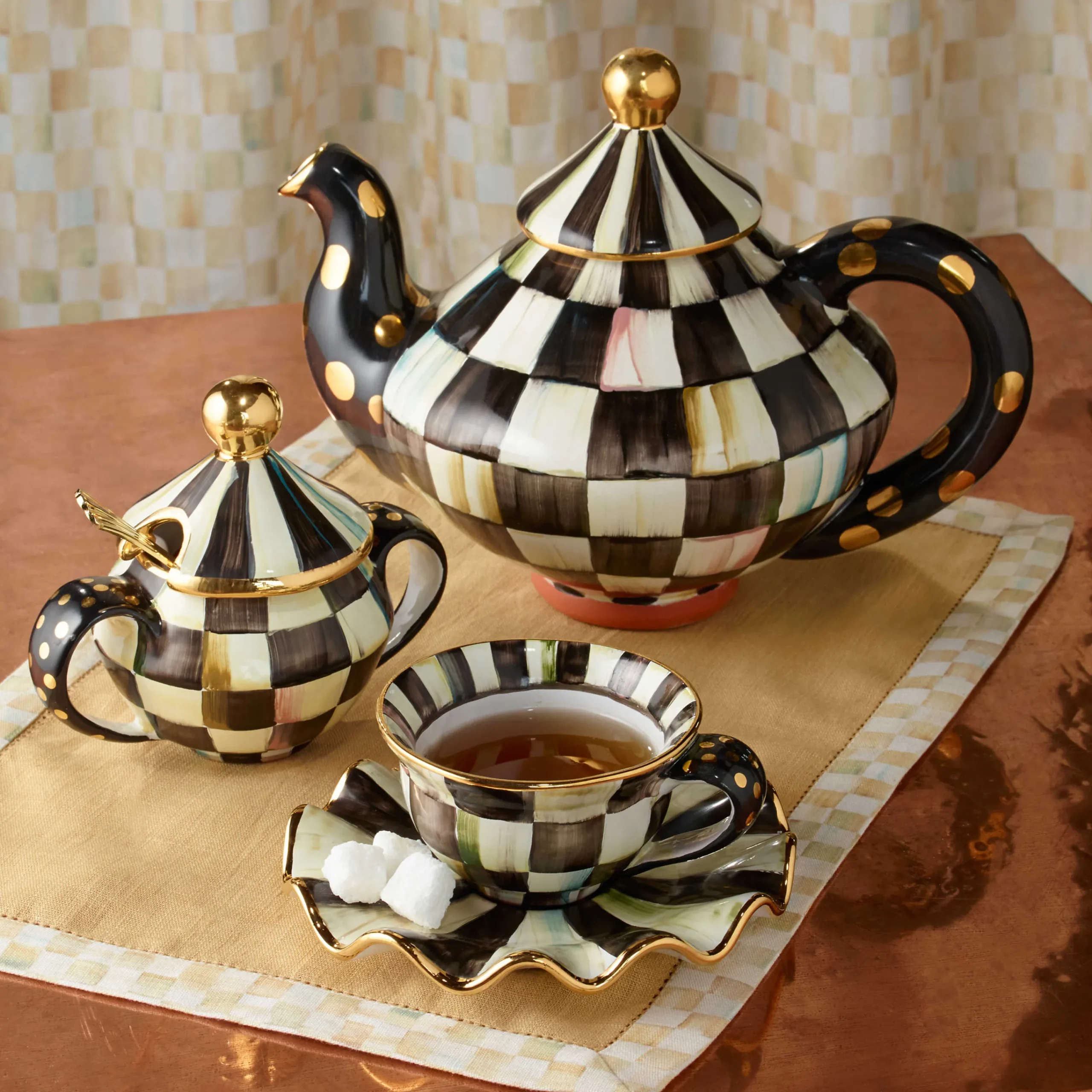 MacKenzie-Childs Courtly Check Ceramic Teapot| Serveware|Tea Kettles