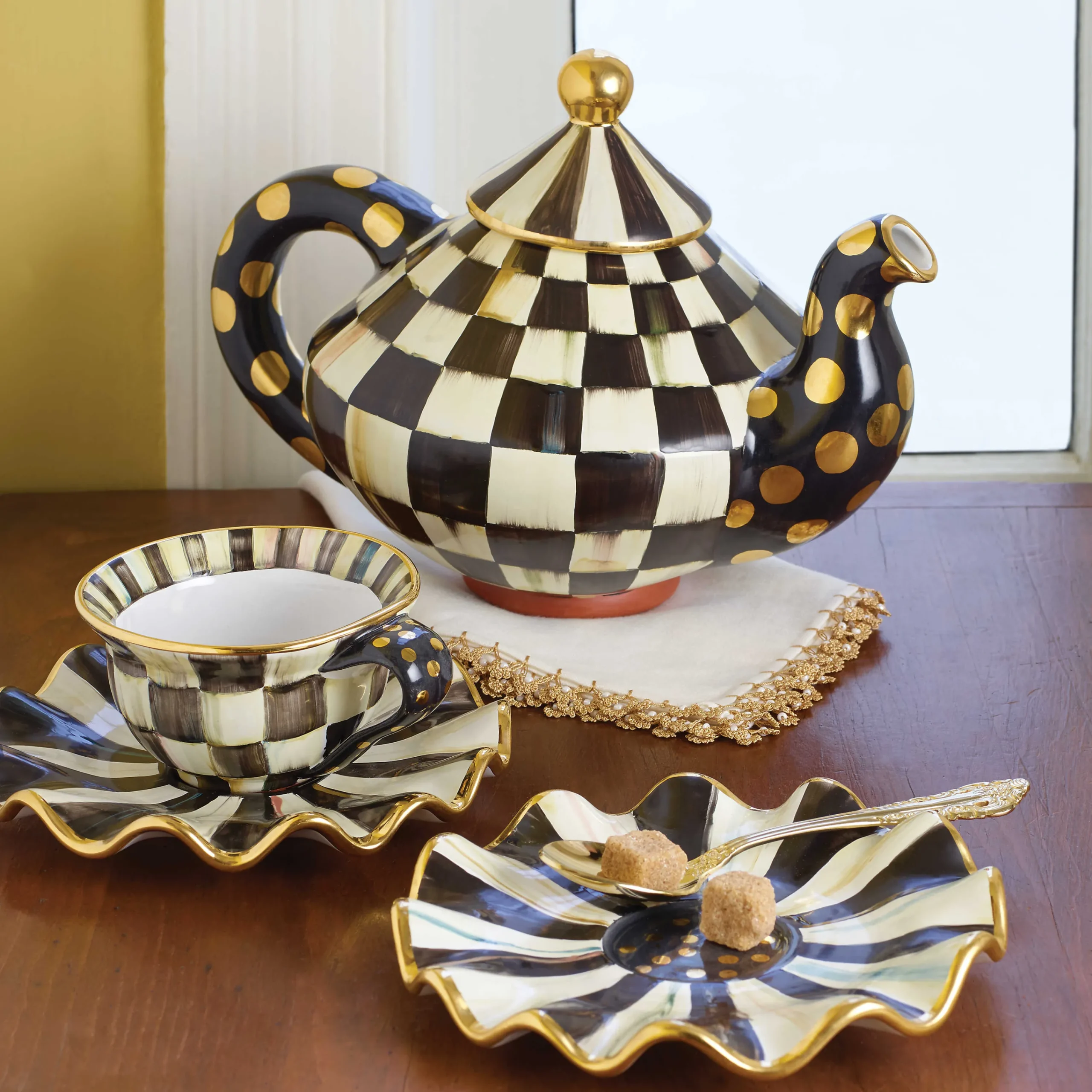 MacKenzie-Childs Courtly Check Ceramic Teapot| Serveware|Tea Kettles