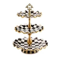 MacKenzie-Childs Courtly Check Ceramic Three Tier Sweet Stand| Bar Entertaining|Serveware