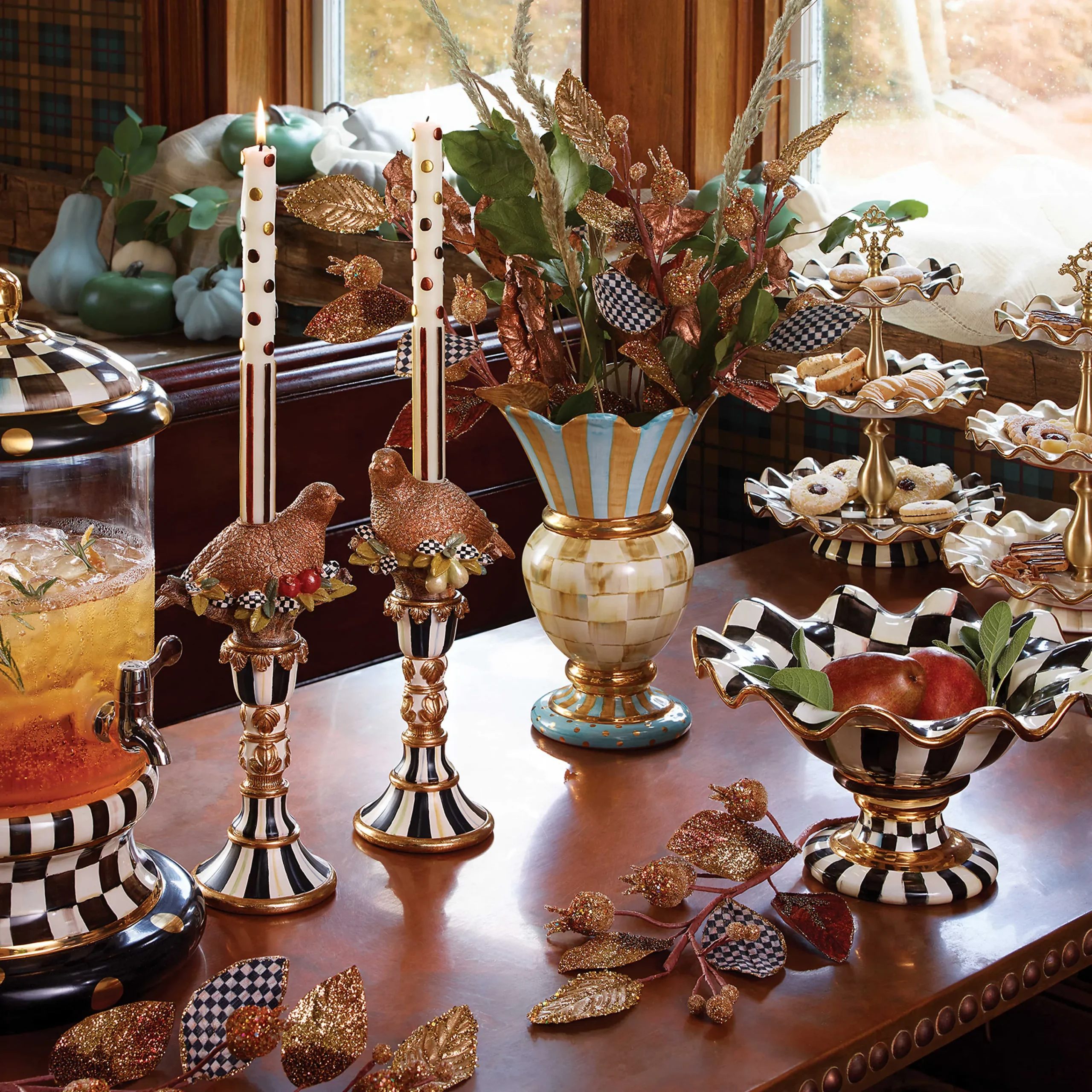 MacKenzie-Childs Courtly Check Ceramic Three Tier Sweet Stand| Bar Entertaining|Serveware