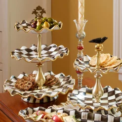 MacKenzie-Childs Courtly Check Ceramic Three Tier Sweet Stand| Bar Entertaining|Serveware