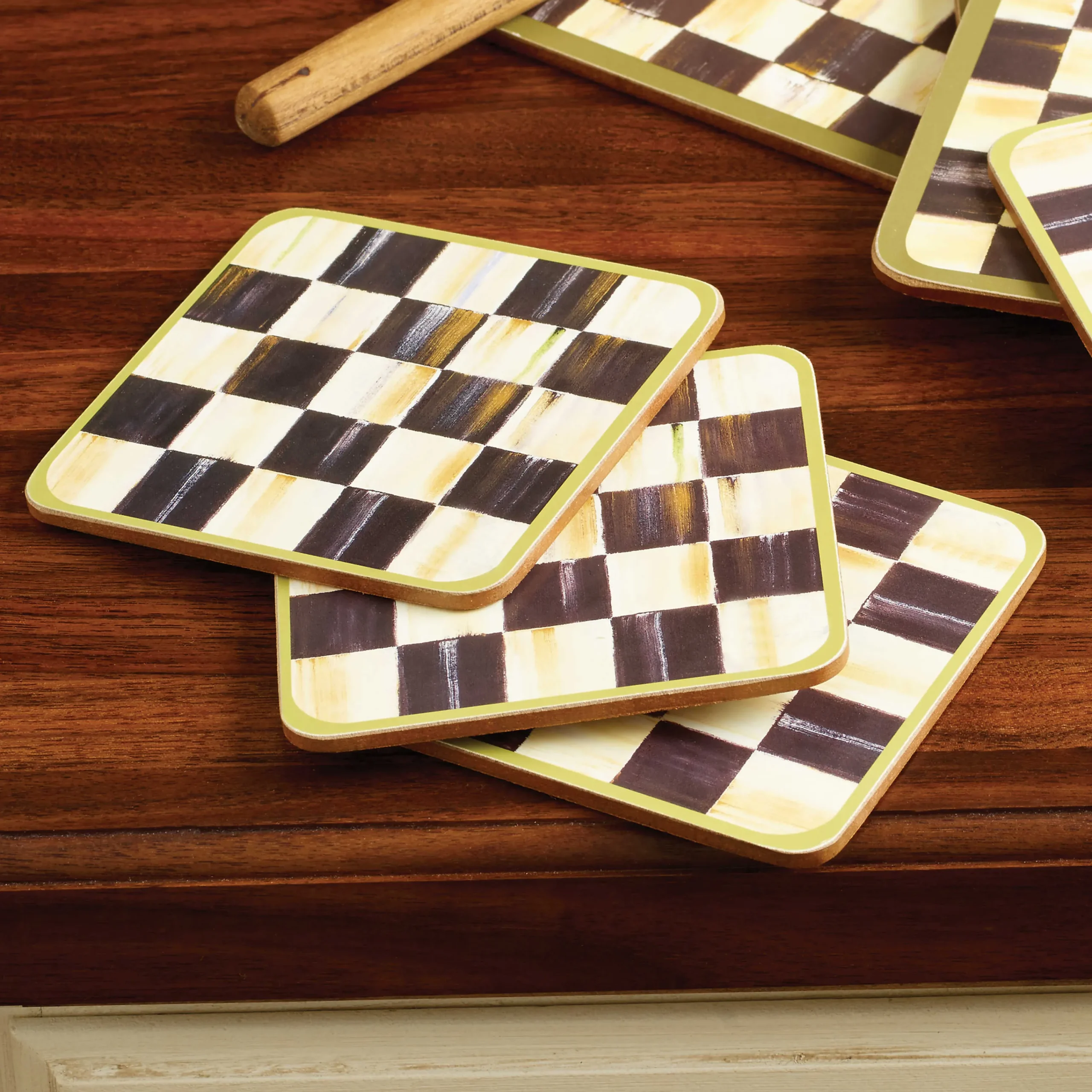 MacKenzie-Childs Courtly Check Cork Back Coasters, Set of 4| Table Accessories|Kitchen & Table Linens
