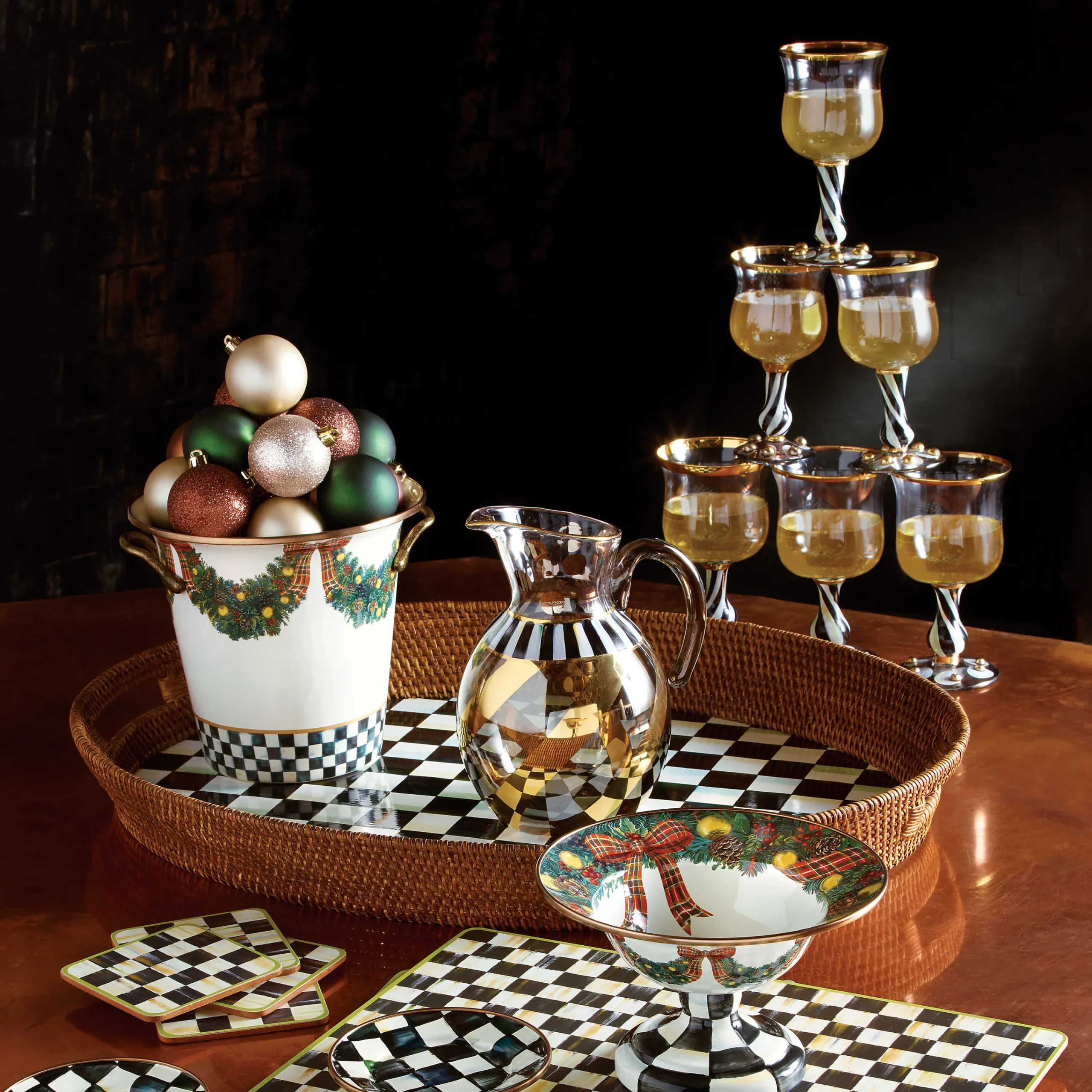 MacKenzie-Childs Courtly Check Cork Back Coasters, Set of 4| Table Accessories|Kitchen & Table Linens