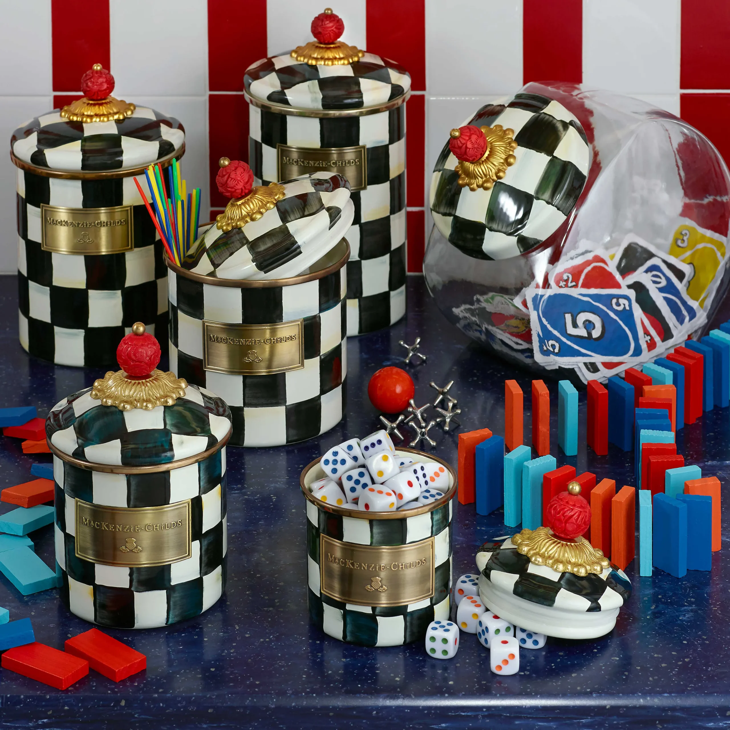 MacKenzie-Childs Courtly Check Demi Canister| Room Accents|Kitchen Storage & Organization