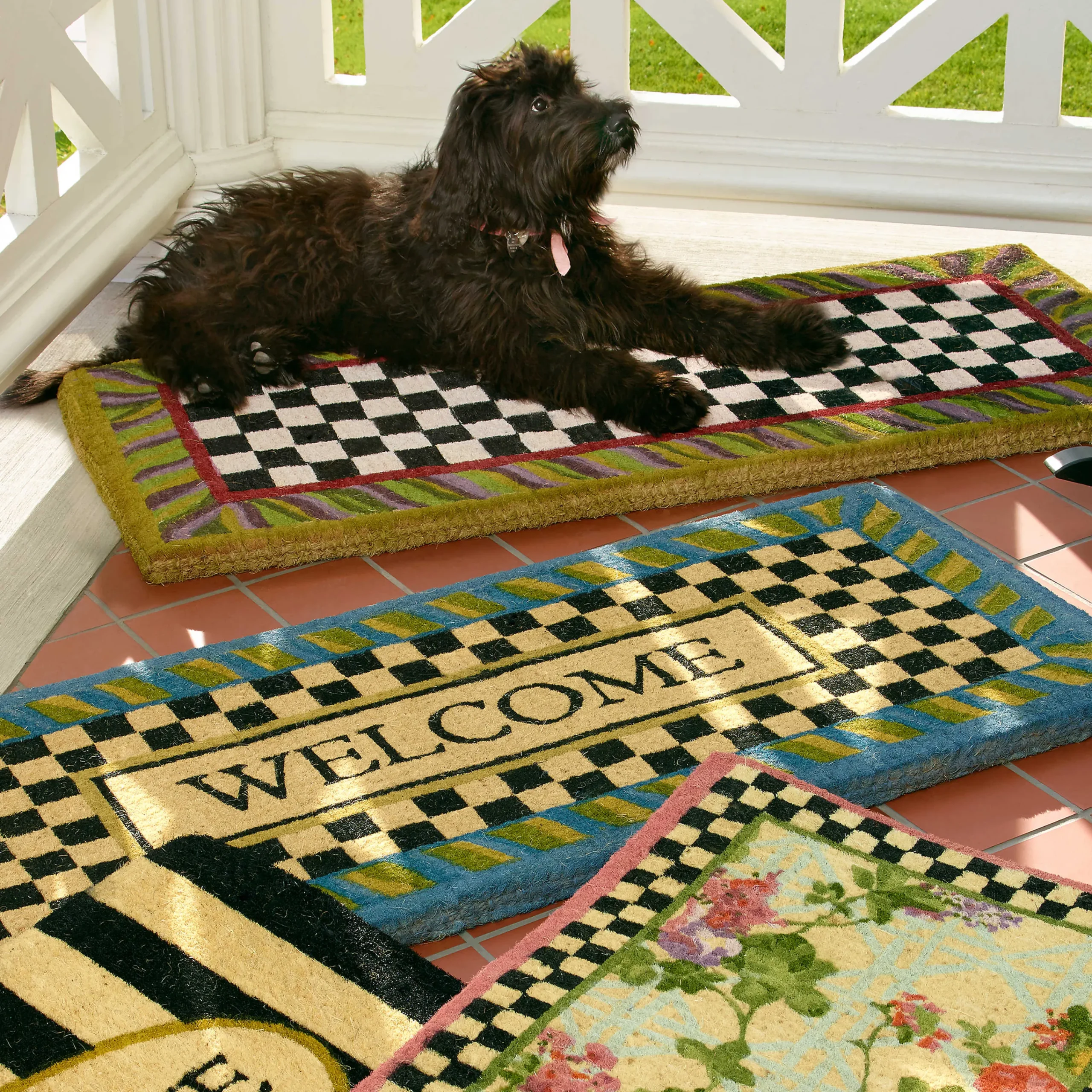 MacKenzie-Childs Courtly Check Double Door Entrance Mat| Outdoor|Rugs