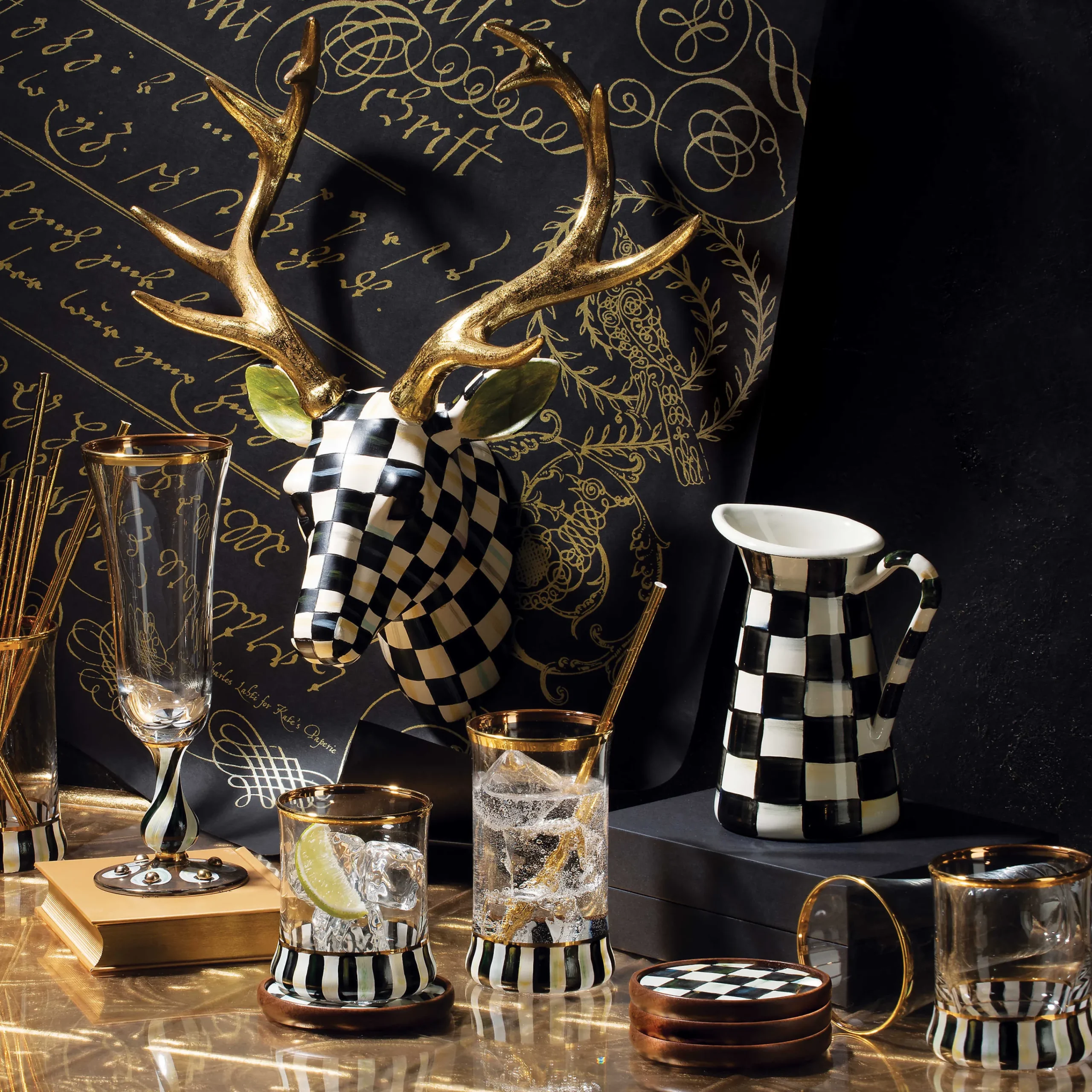 MacKenzie-Childs Courtly Check Enamel Coasters, Set of 4| Table Accessories|Kitchen & Table Linens