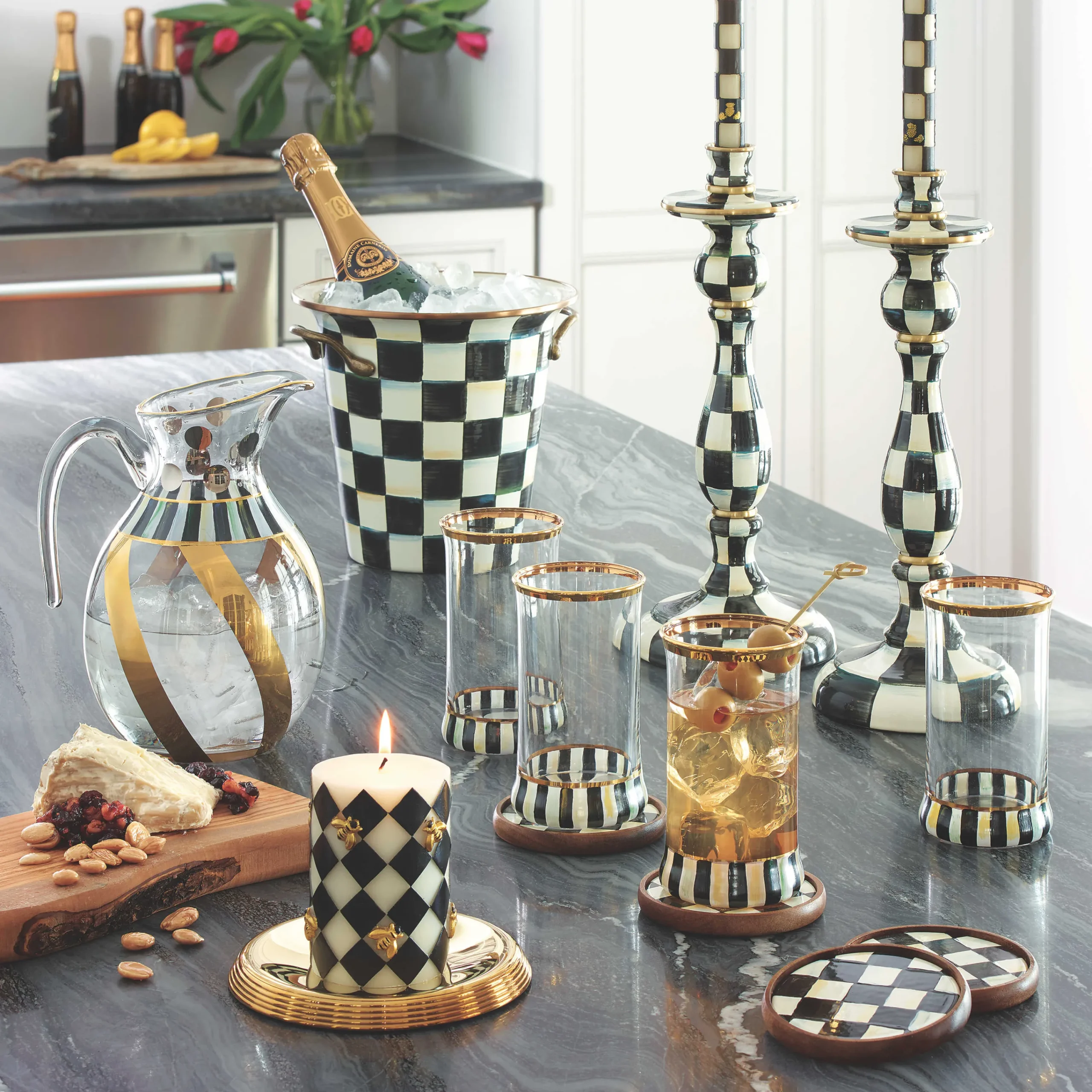 MacKenzie-Childs Courtly Check Enamel Coasters, Set of 4| Table Accessories|Kitchen & Table Linens