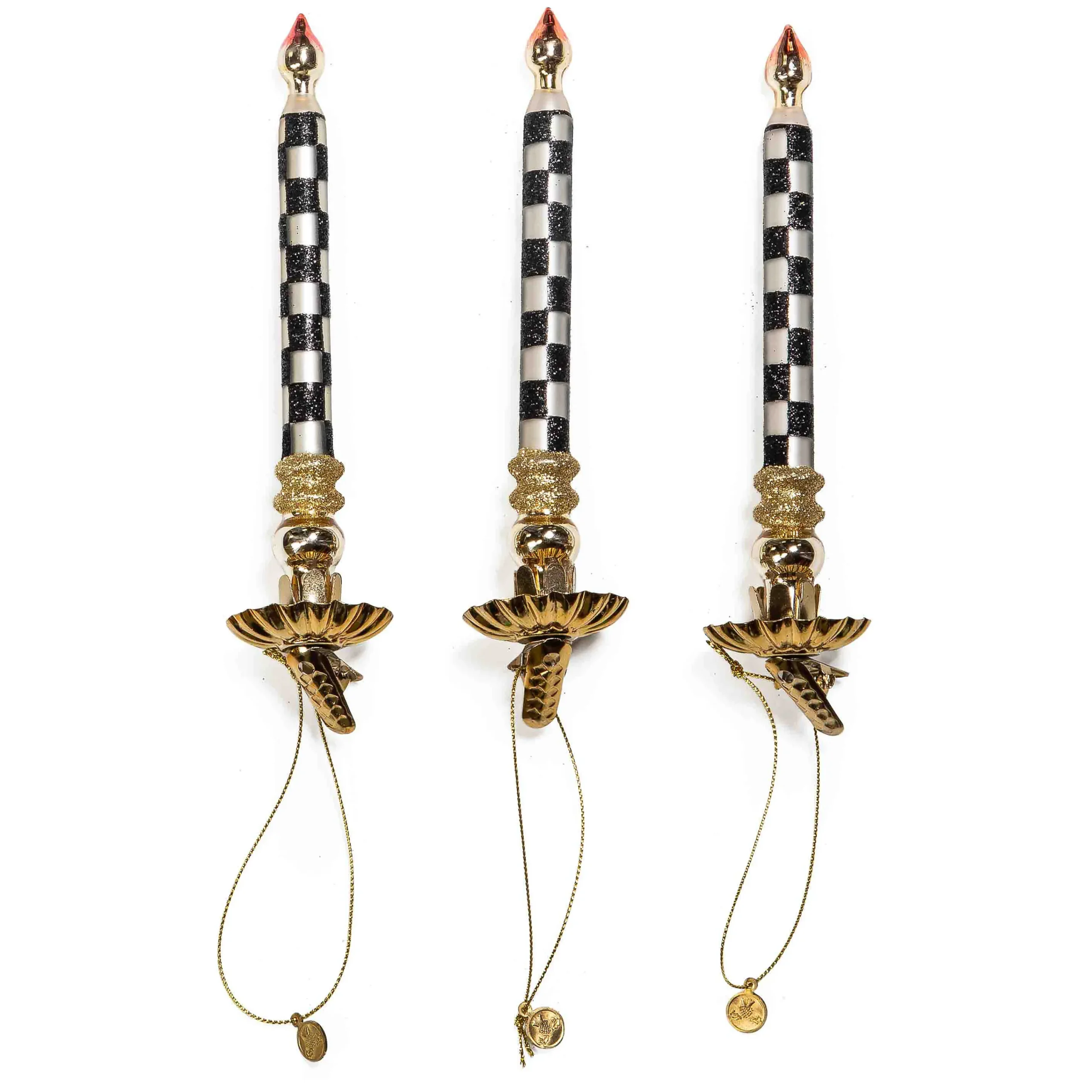 MacKenzie-Childs Courtly Check Glass Candle Clips, Set of 3| Holiday|Decor Sets