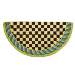 MacKenzie-Childs Courtly Check Half Round Blue  Green Entrance Mat| Outdoor|Rugs