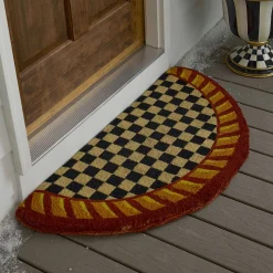 MacKenzie-Childs Courtly Check Half Round Red  Gold Entrance Mat| The Fall Shop|Rugs