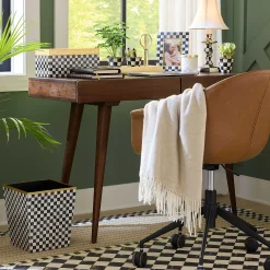 MacKenzie-Childs Courtly Check Lacquer Waste Bin| Bath & Bath Accessories