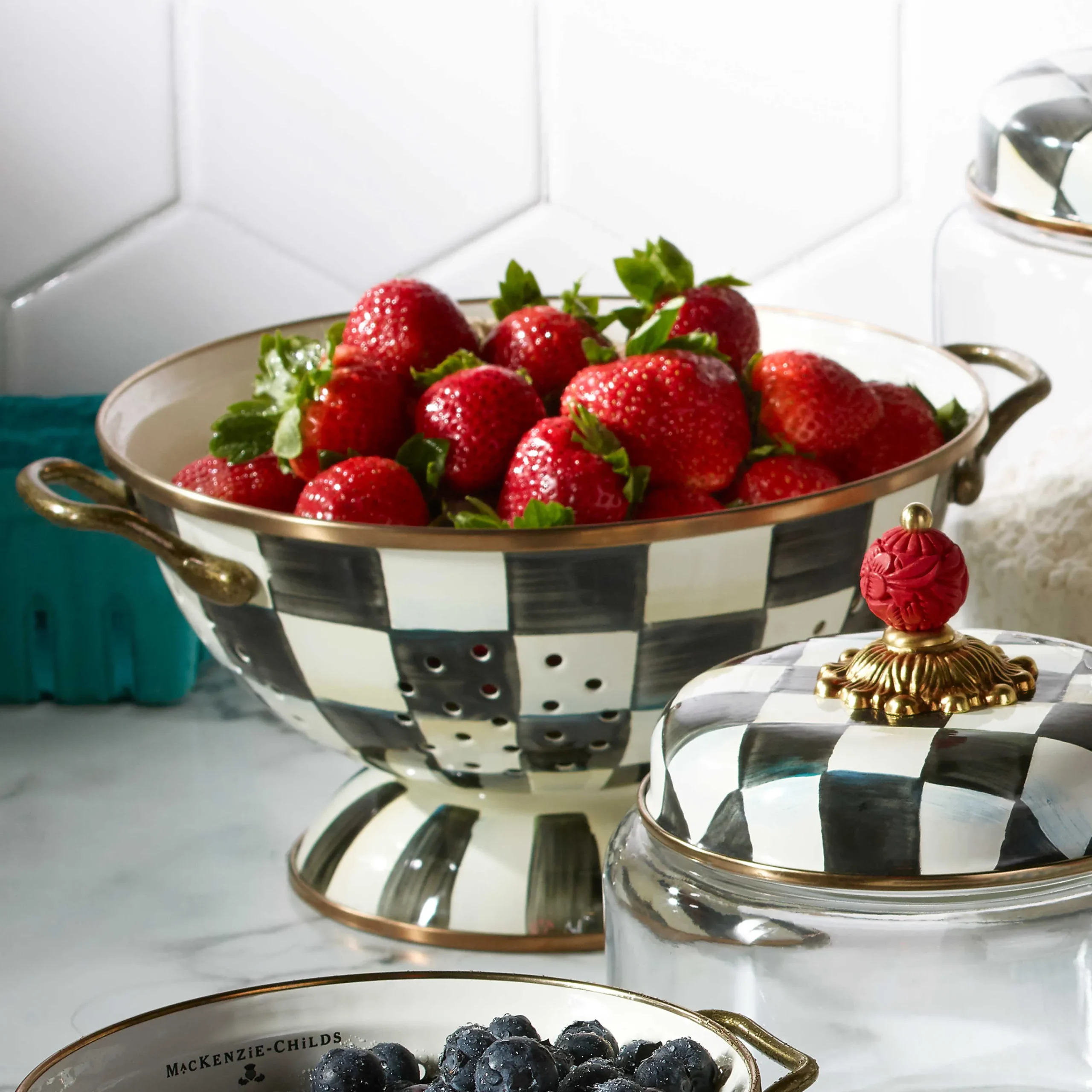 MacKenzie-Childs Courtly Check Large Colander| Kitchen Utensils & Tools