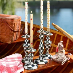 MacKenzie-Childs Courtly Check Large Enamel Candlestick| Candles & Fragrances|Table Accessories