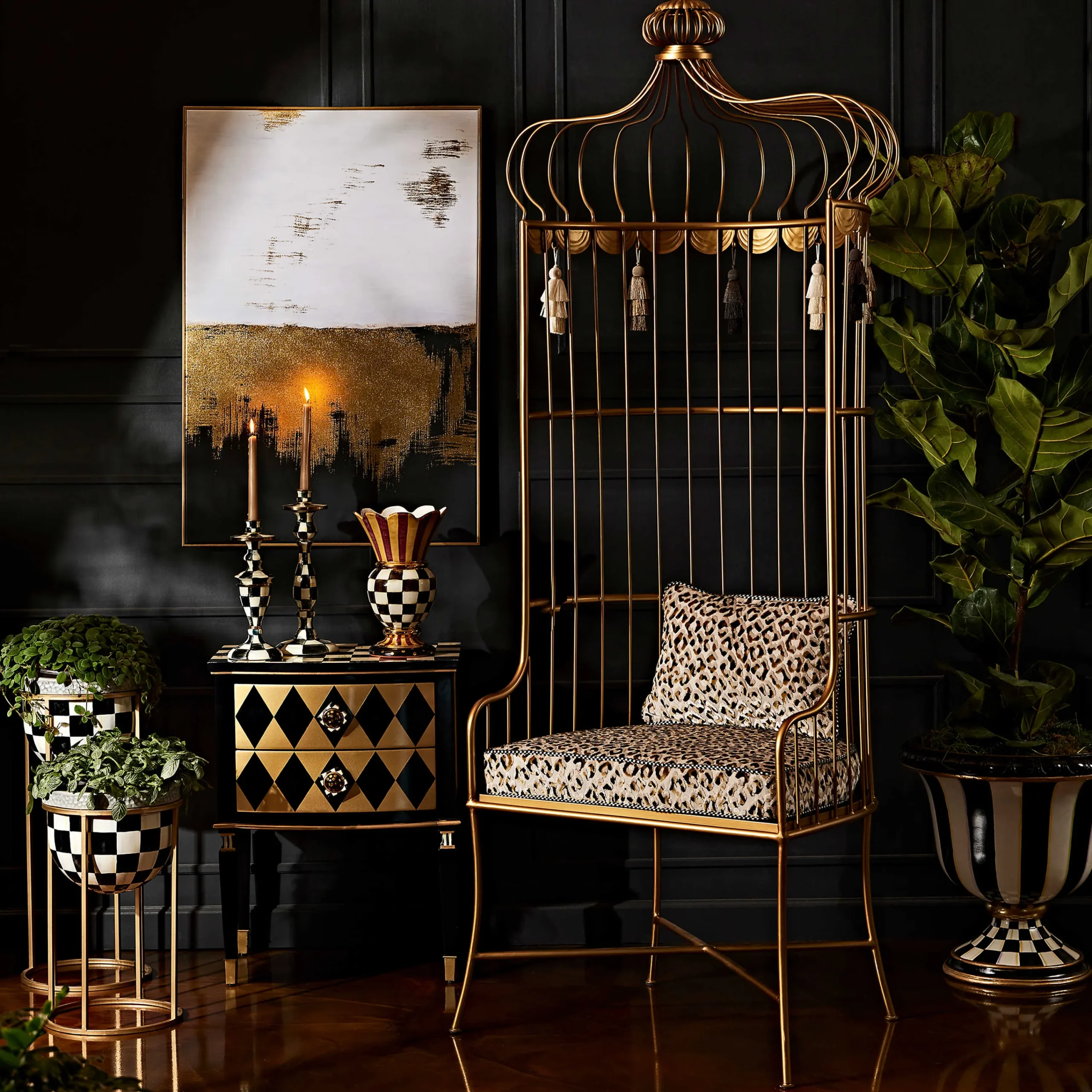 MacKenzie-Childs Courtly Check Large Enamel Candlestick| Candles & Fragrances|Table Accessories