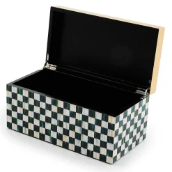MacKenzie-Childs Courtly Check Large Lacquer Decorative Box with Gold Hinged Lid| Room Accents