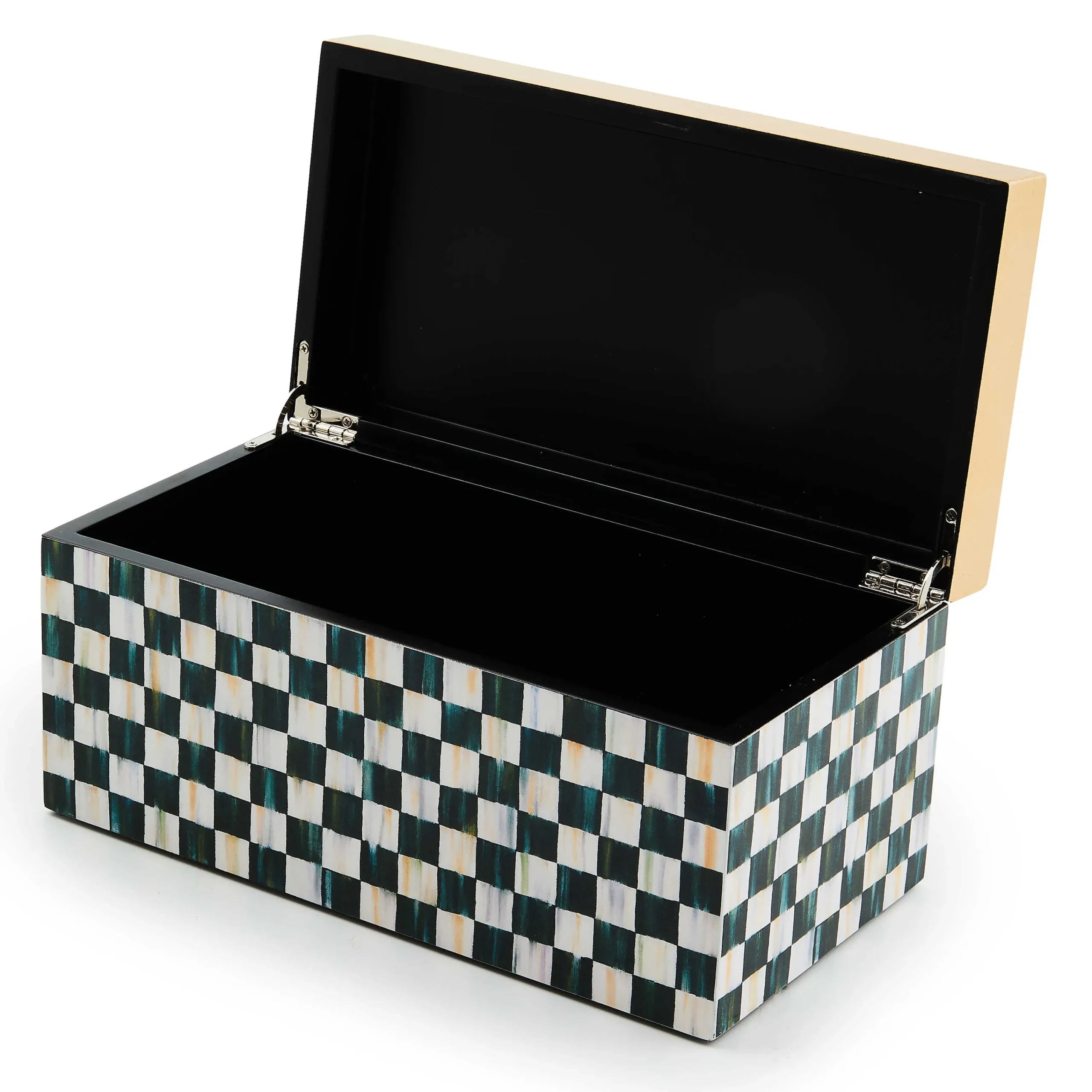 MacKenzie-Childs Courtly Check Large Lacquer Decorative Box with Gold Hinged Lid| Room Accents