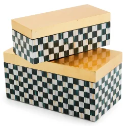 MacKenzie-Childs Courtly Check Large Lacquer Decorative Box with Gold Hinged Lid| Room Accents