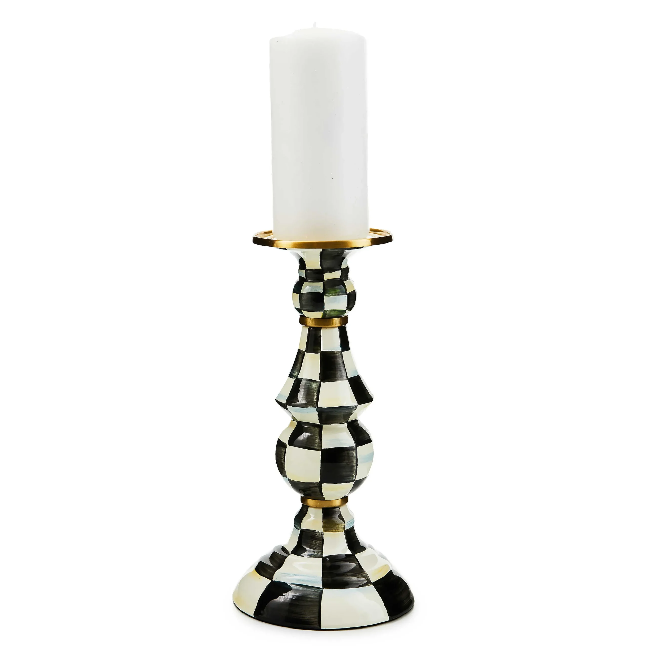 MacKenzie-Childs Courtly Check Large Pillar Candlestick| Candles & Fragrances|Table Accessories