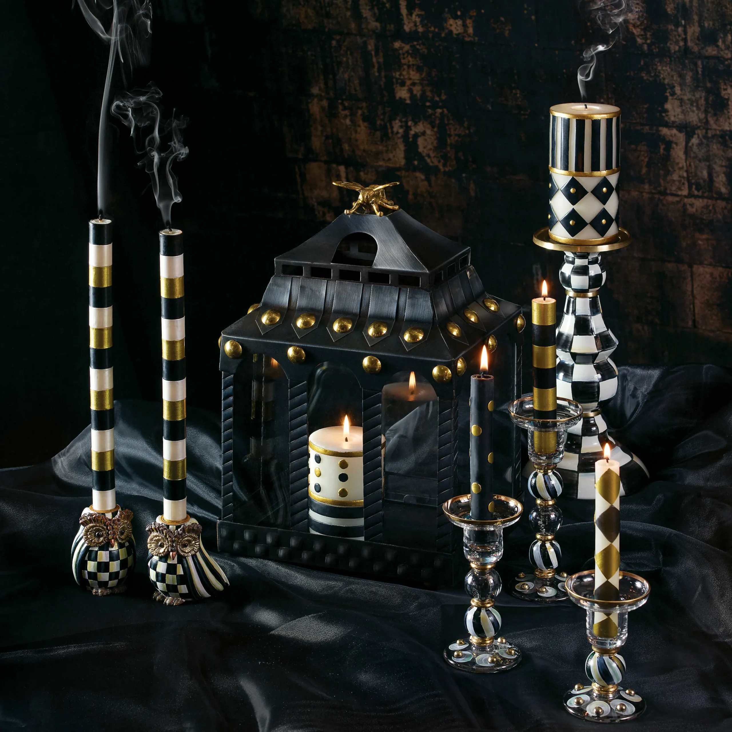 MacKenzie-Childs Courtly Check Large Pillar Candlestick| Candles & Fragrances|Table Accessories