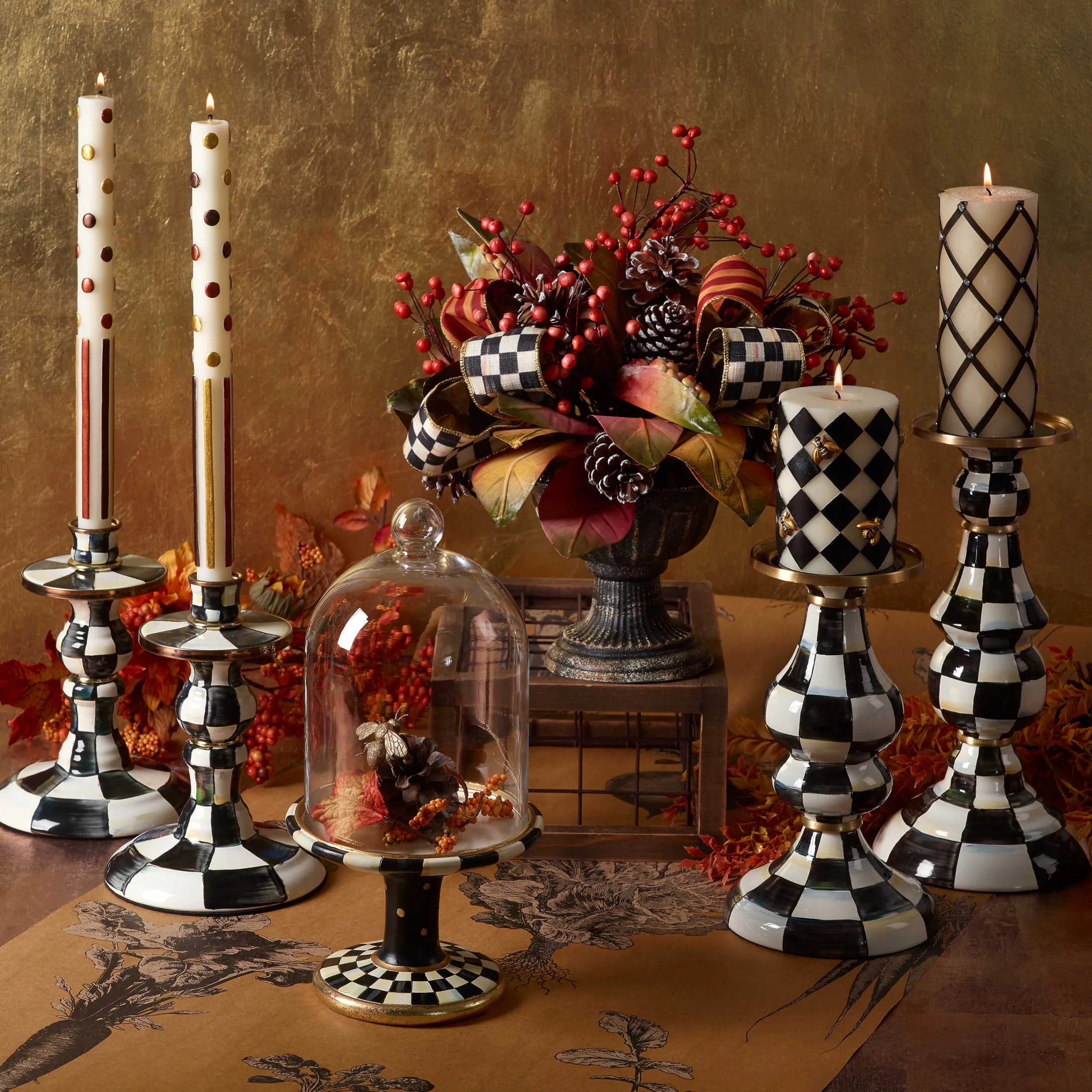 MacKenzie-Childs Courtly Check Large Pillar Candlestick| Candles & Fragrances|Table Accessories