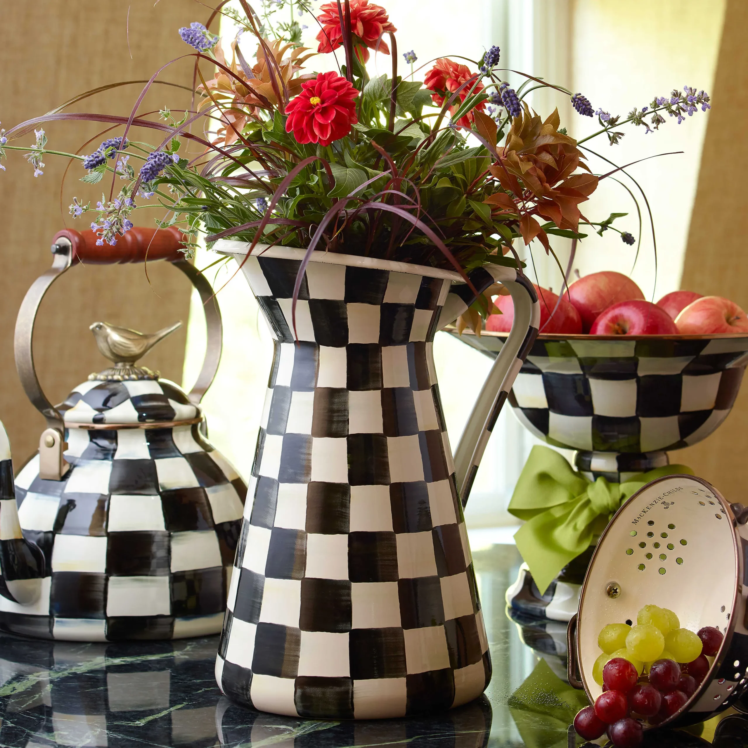 MacKenzie-Childs Courtly Check Large Practical Pitcher| Bar Entertaining|Serveware