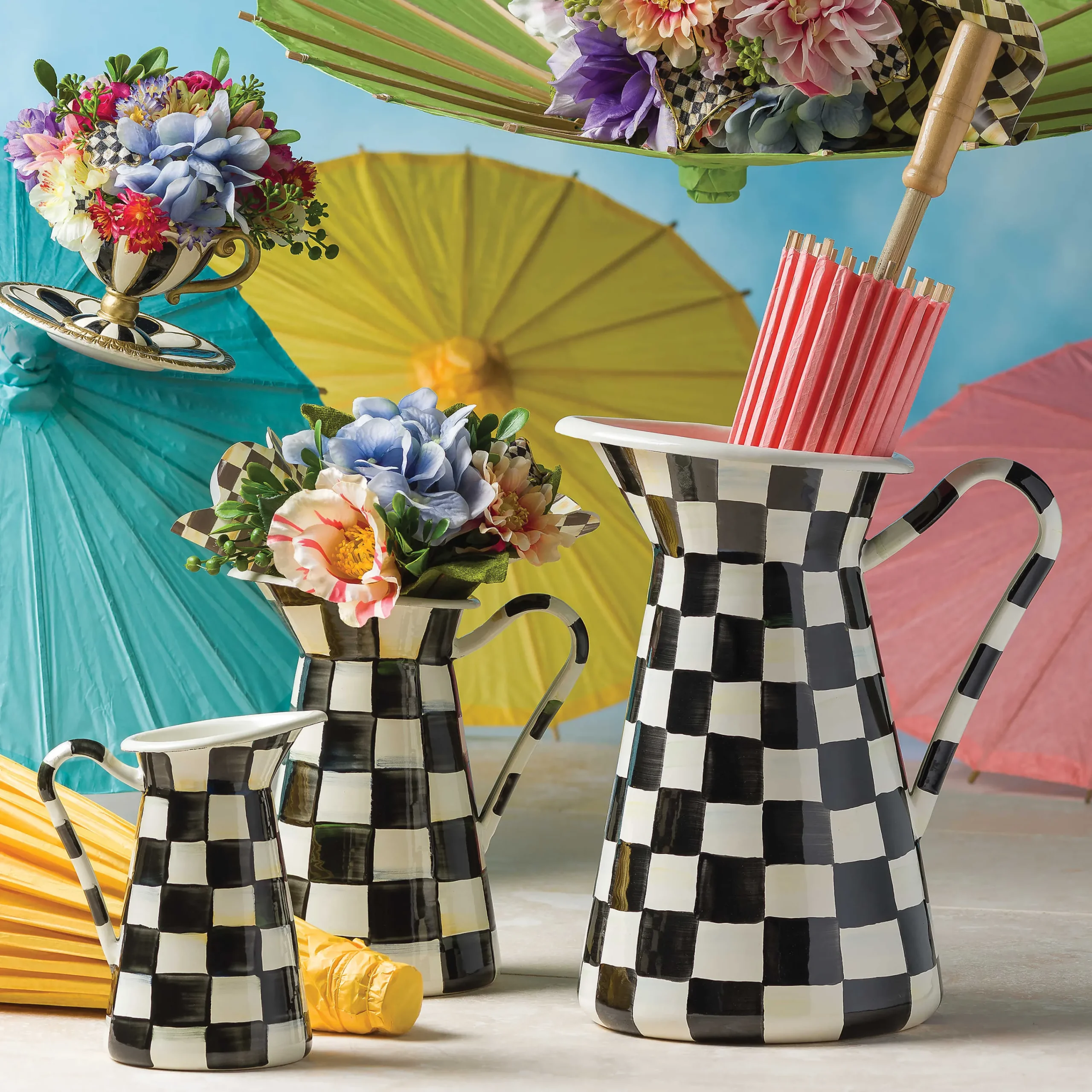 MacKenzie-Childs Courtly Check Large Practical Pitcher| Bar Entertaining|Serveware