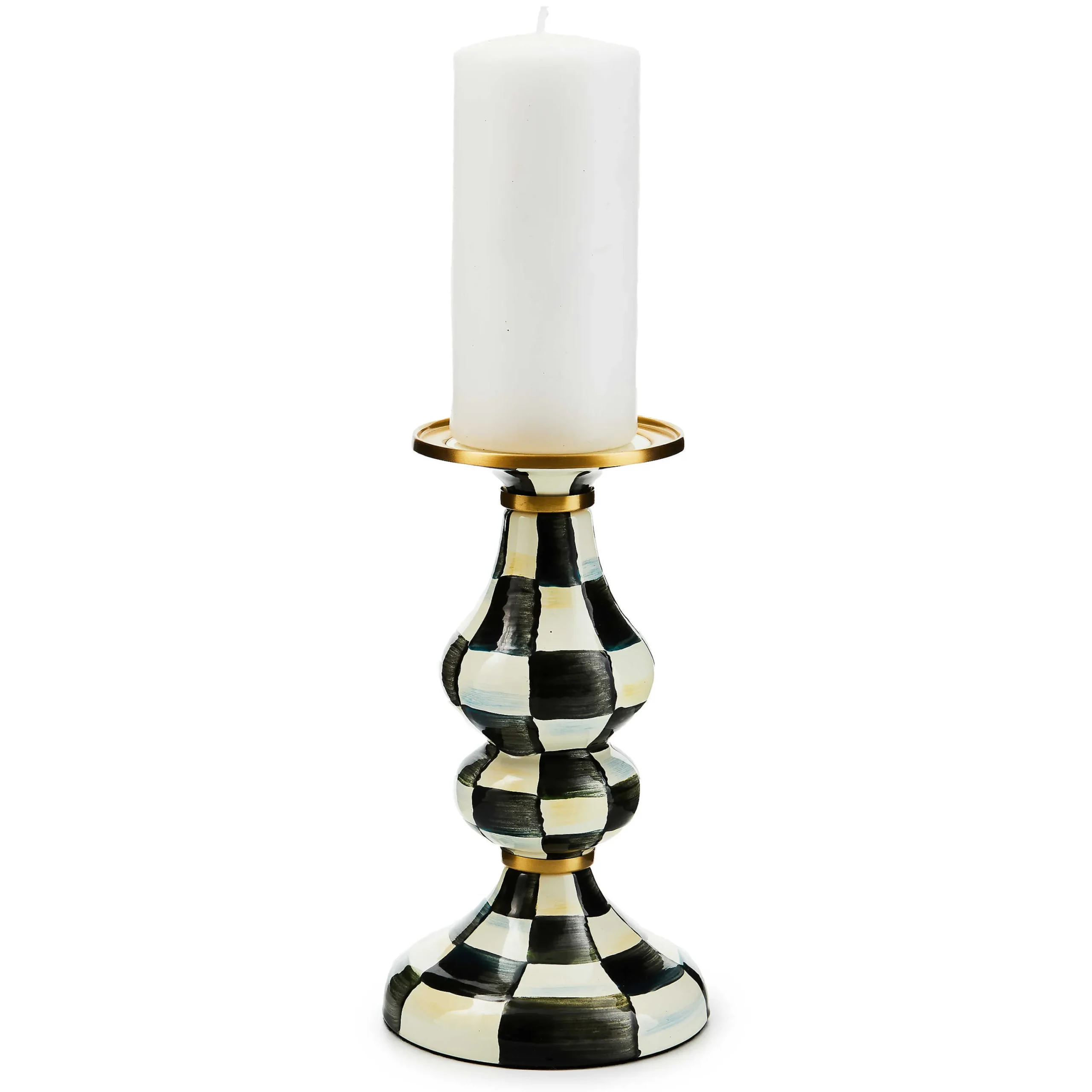 MacKenzie-Childs Courtly Check Medium Pillar Candlestick| Candles & Fragrances|Table Accessories