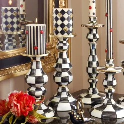 MacKenzie-Childs Courtly Check Medium Pillar Candlestick| Candles & Fragrances|Table Accessories
