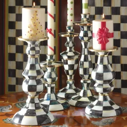 MacKenzie-Childs Courtly Check Medium Pillar Candlestick| Candles & Fragrances|Table Accessories