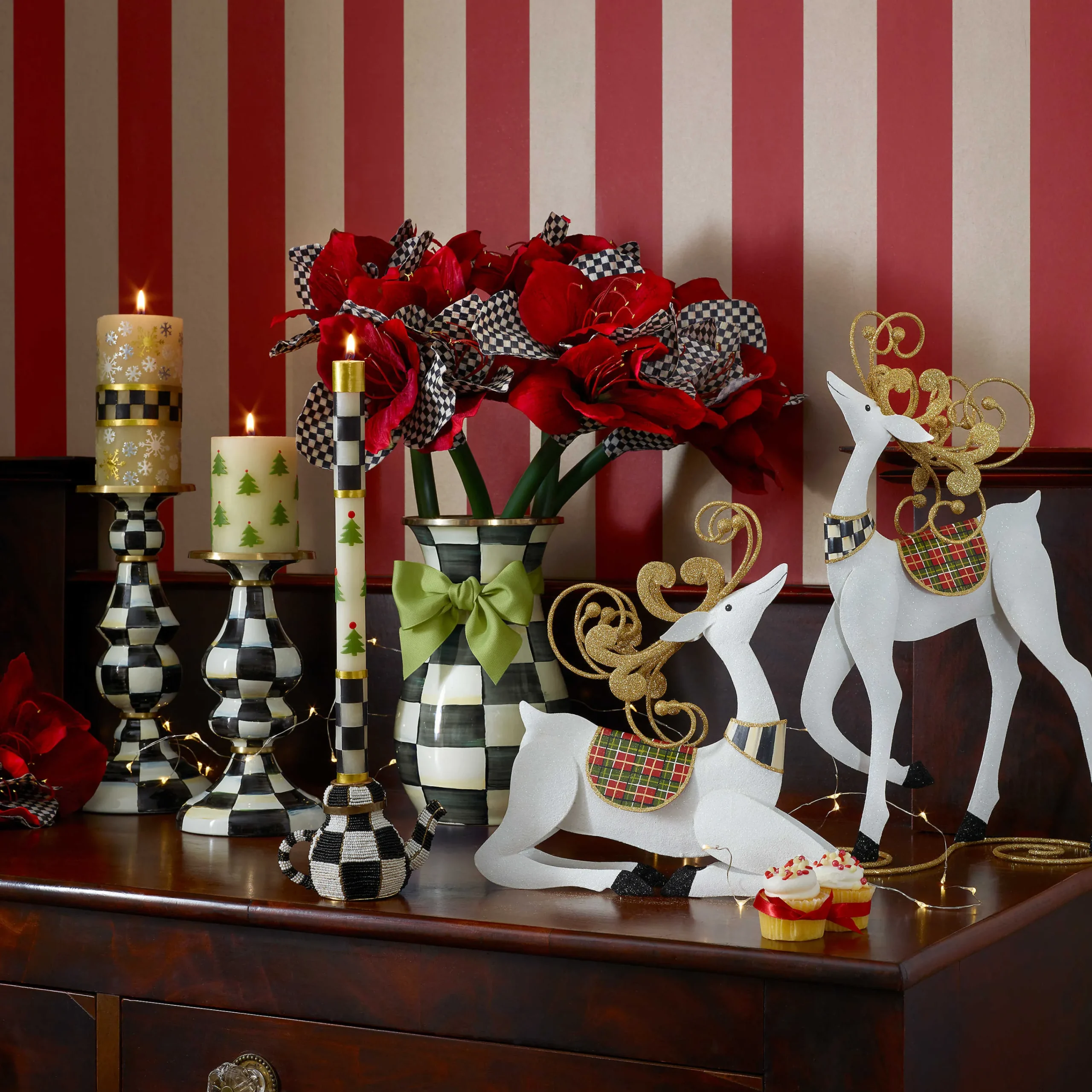 MacKenzie-Childs Courtly Check Medium Pillar Candlestick| Candles & Fragrances|Table Accessories