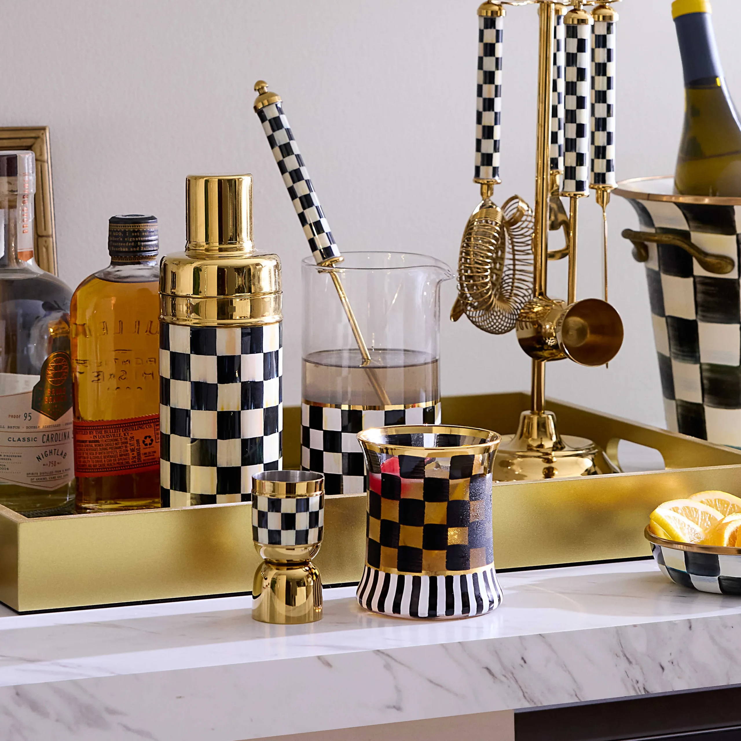 MacKenzie-Childs Courtly Check Mixing Glass| Fall Entertaining|Bar Entertaining