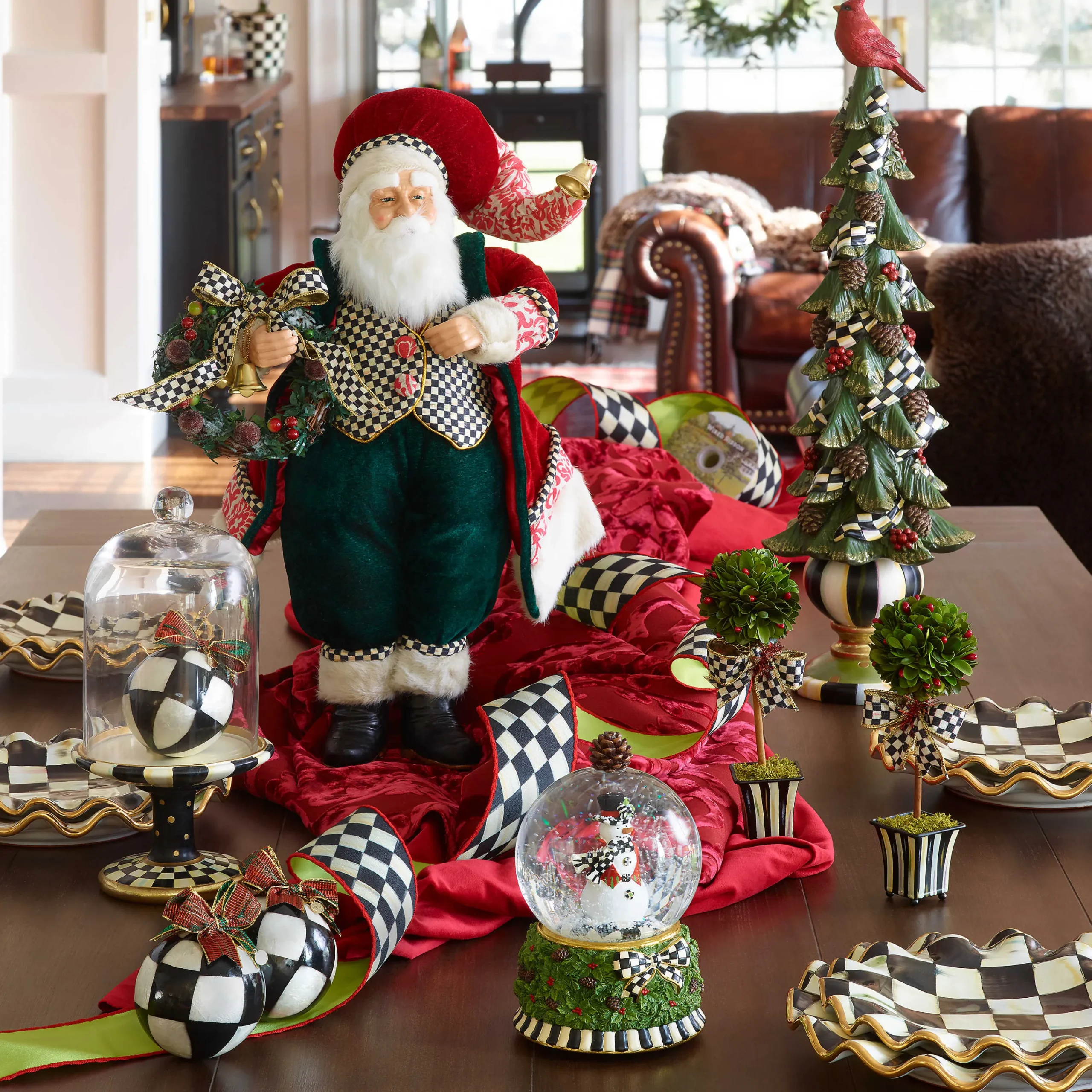 MacKenzie-Childs Courtly Check Pedestal with Cloche| Room Accents