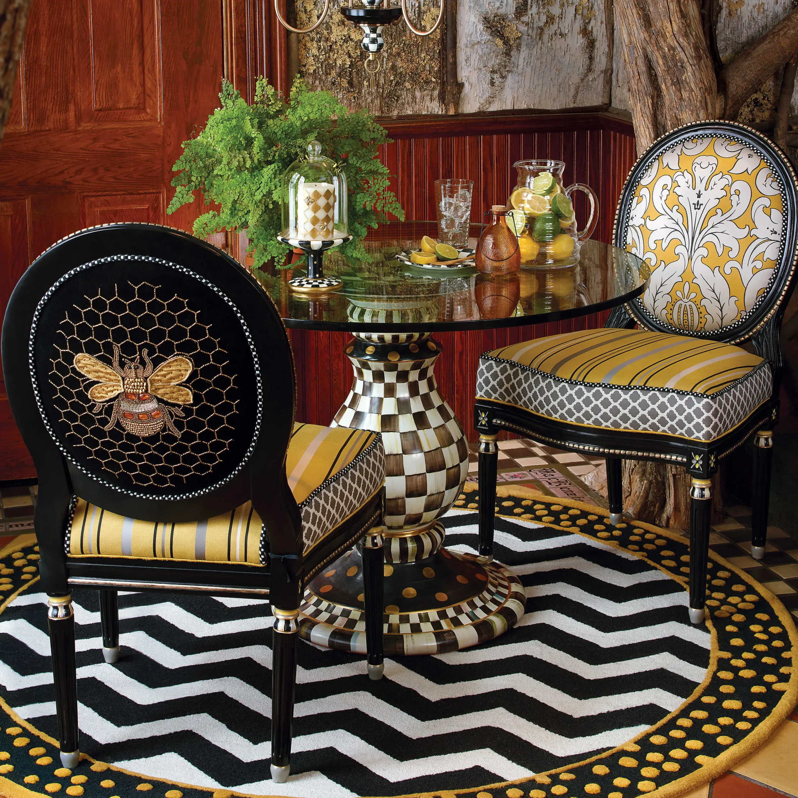 MacKenzie-Childs Courtly Check Pedestal with Cloche| Room Accents