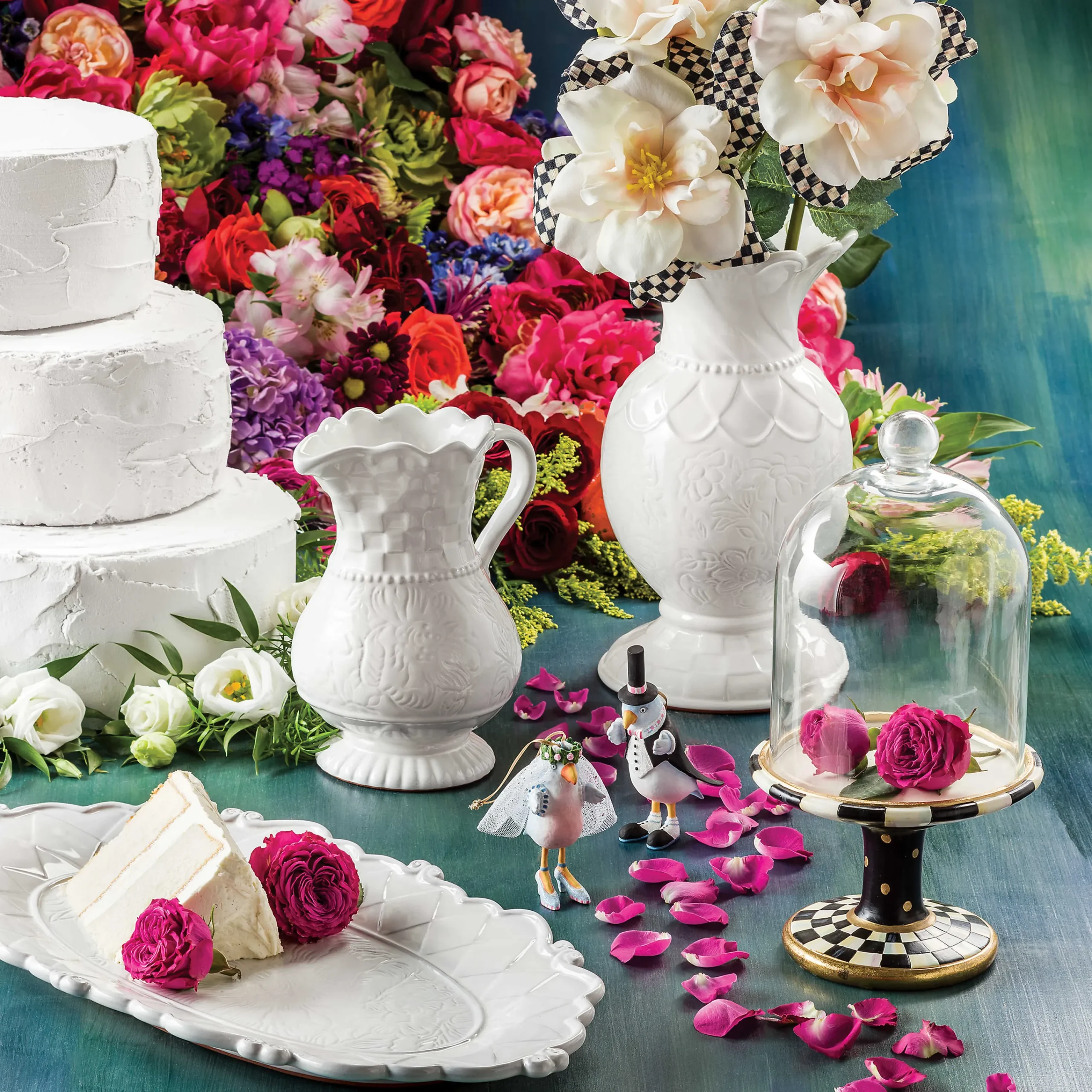 MacKenzie-Childs Courtly Check Pedestal with Cloche| Room Accents
