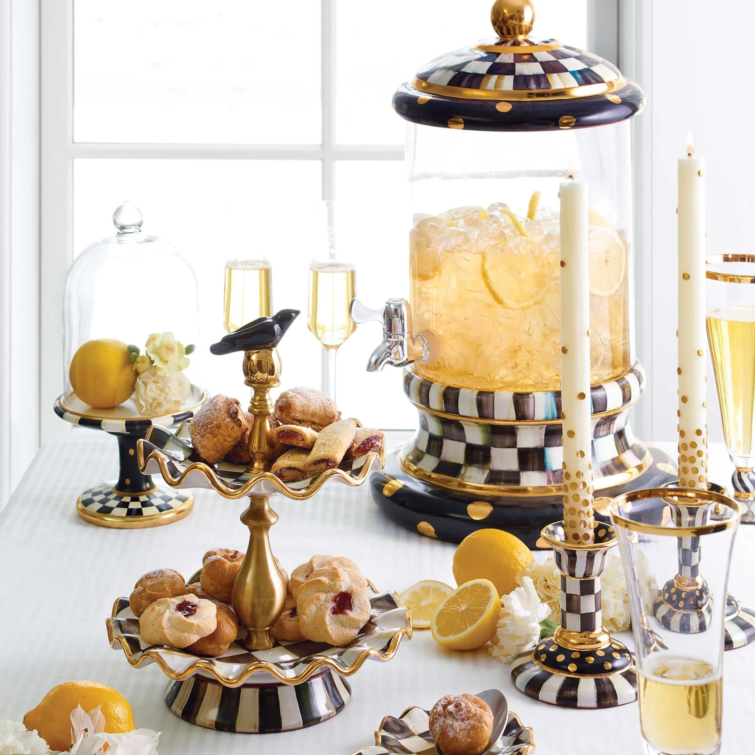 MacKenzie-Childs Courtly Check Pedestal with Cloche| Room Accents