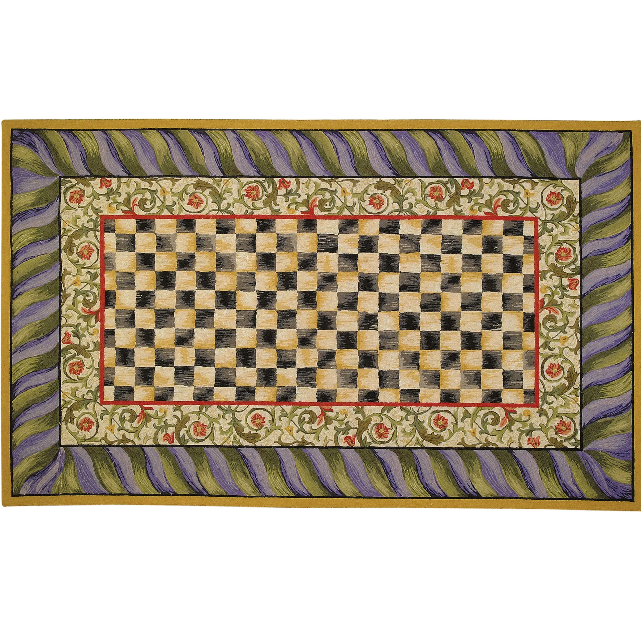 MacKenzie-Childs Courtly Check Purple Green 5' x 8' Rug| Rugs