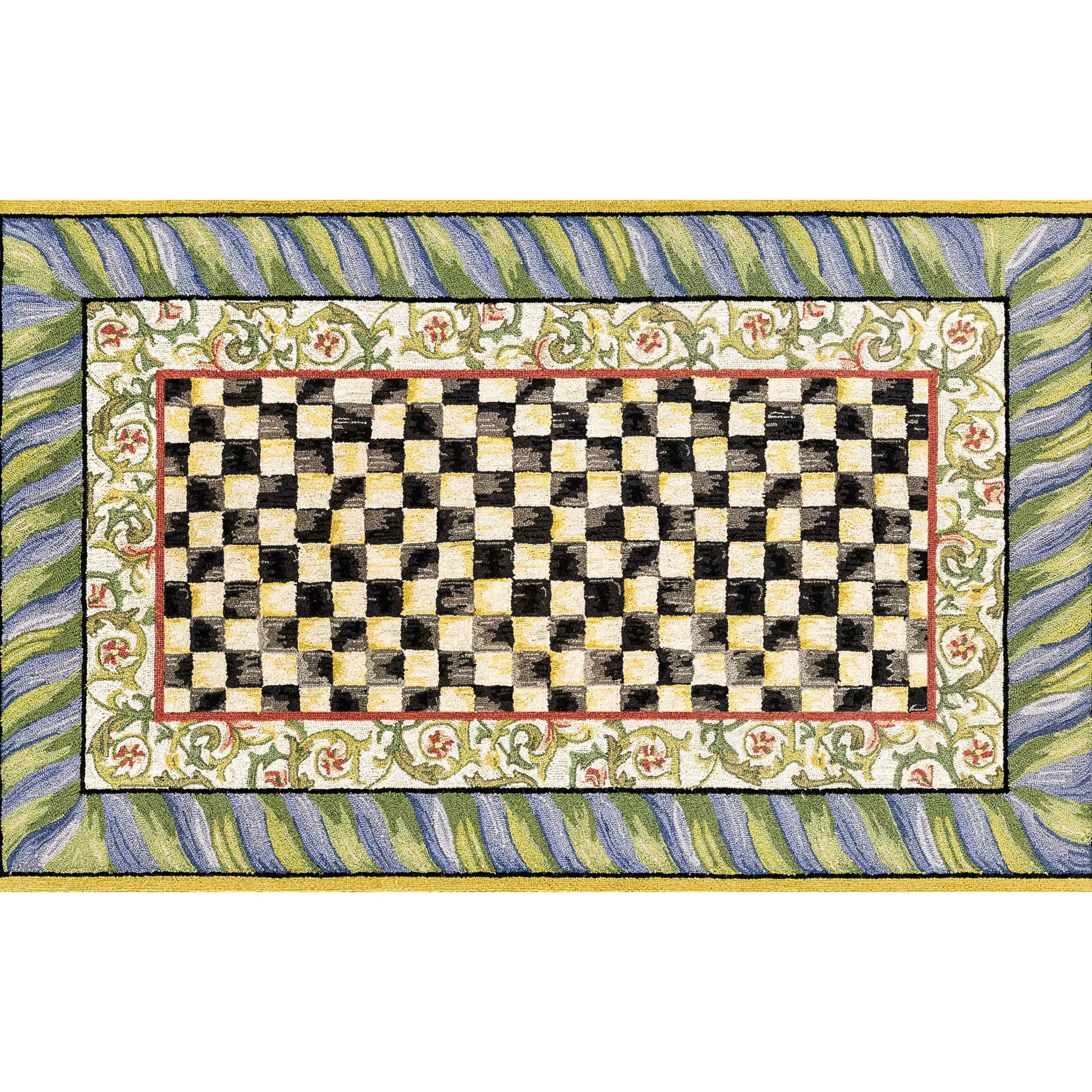 MacKenzie-Childs Courtly Check Purple Green 5' x 7'6 Washable Rug| Rugs