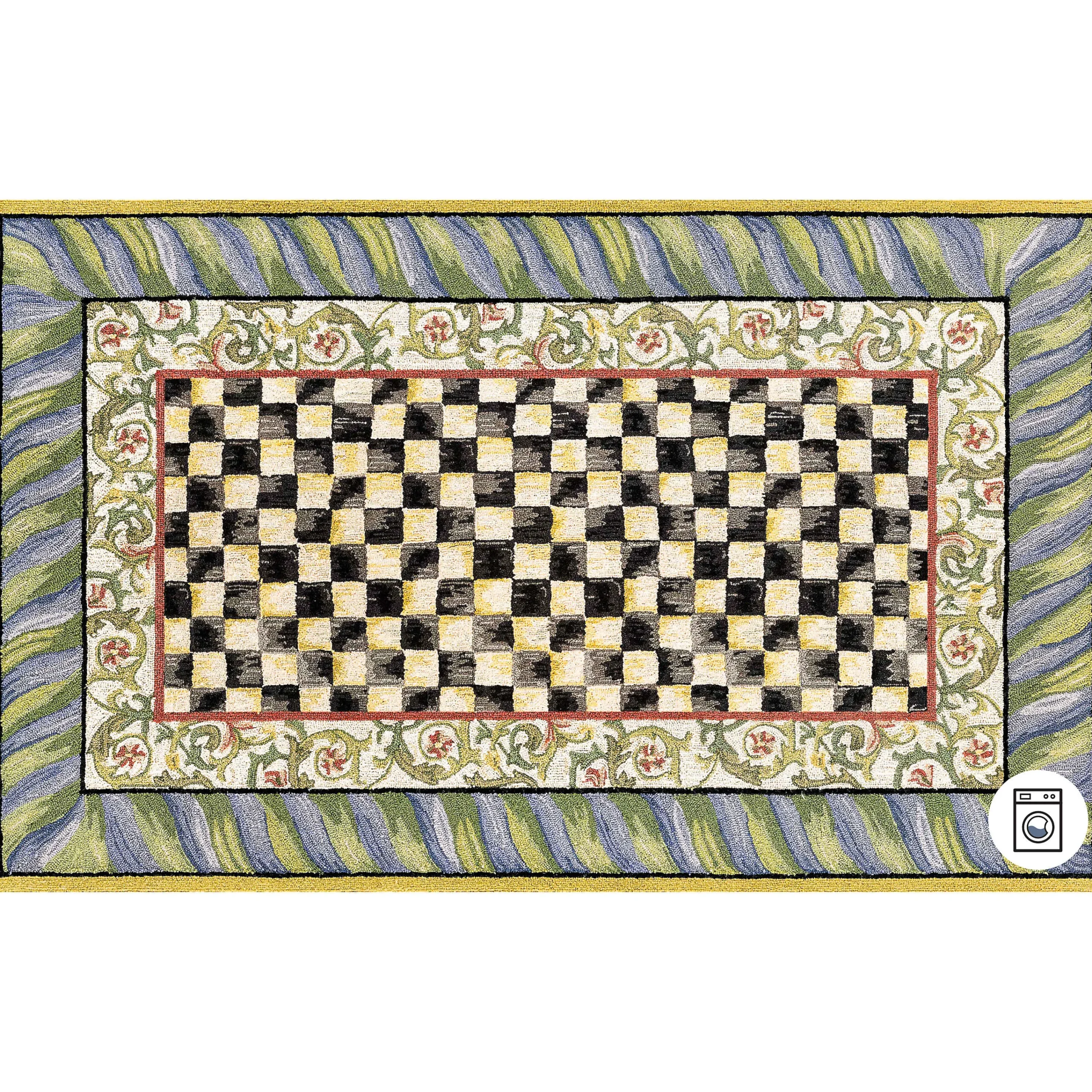 MacKenzie-Childs Courtly Check Purple Green 5' x 7'6 Washable Rug| Rugs