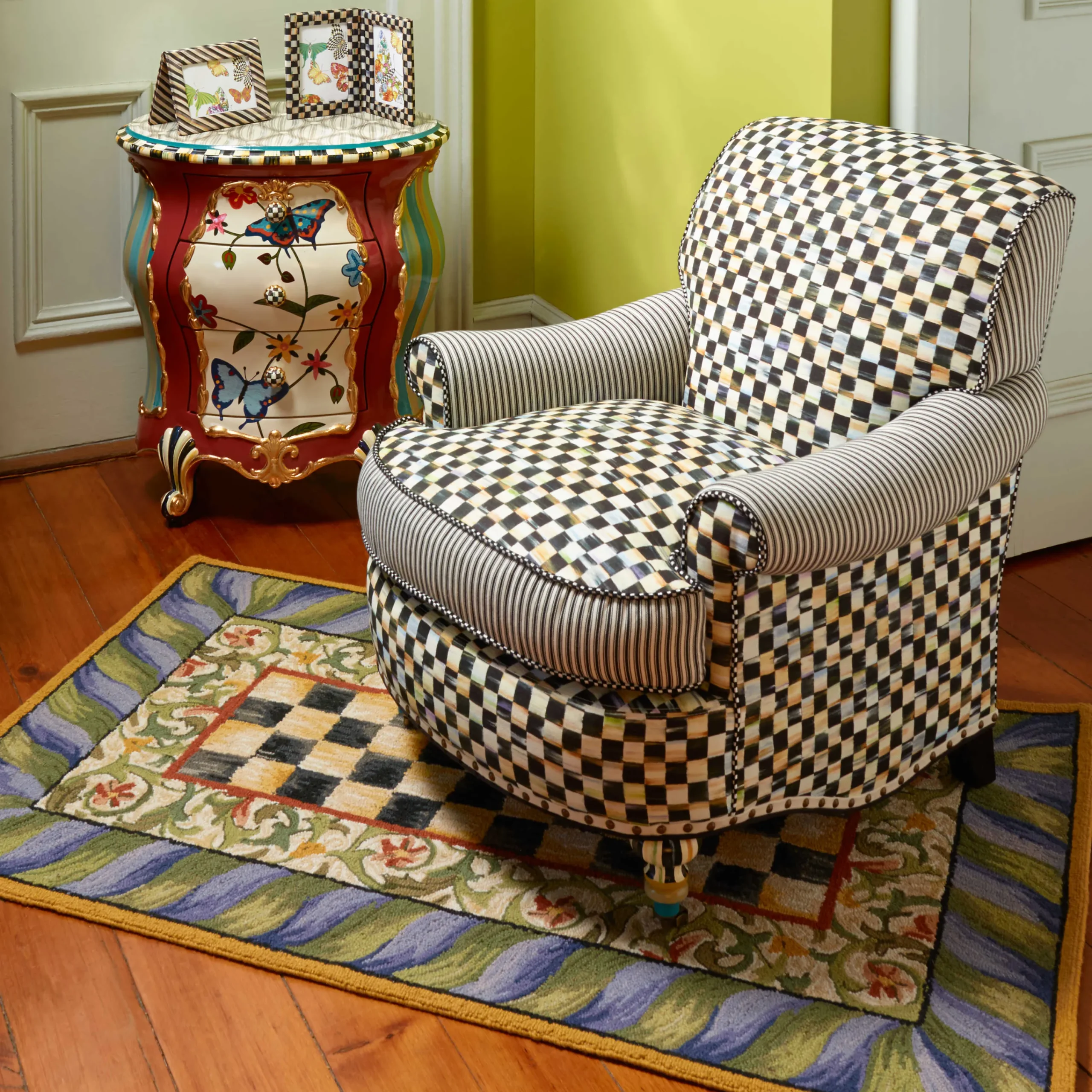 MacKenzie-Childs Courtly Check Purple Green 3' x 5' Rug| Rugs